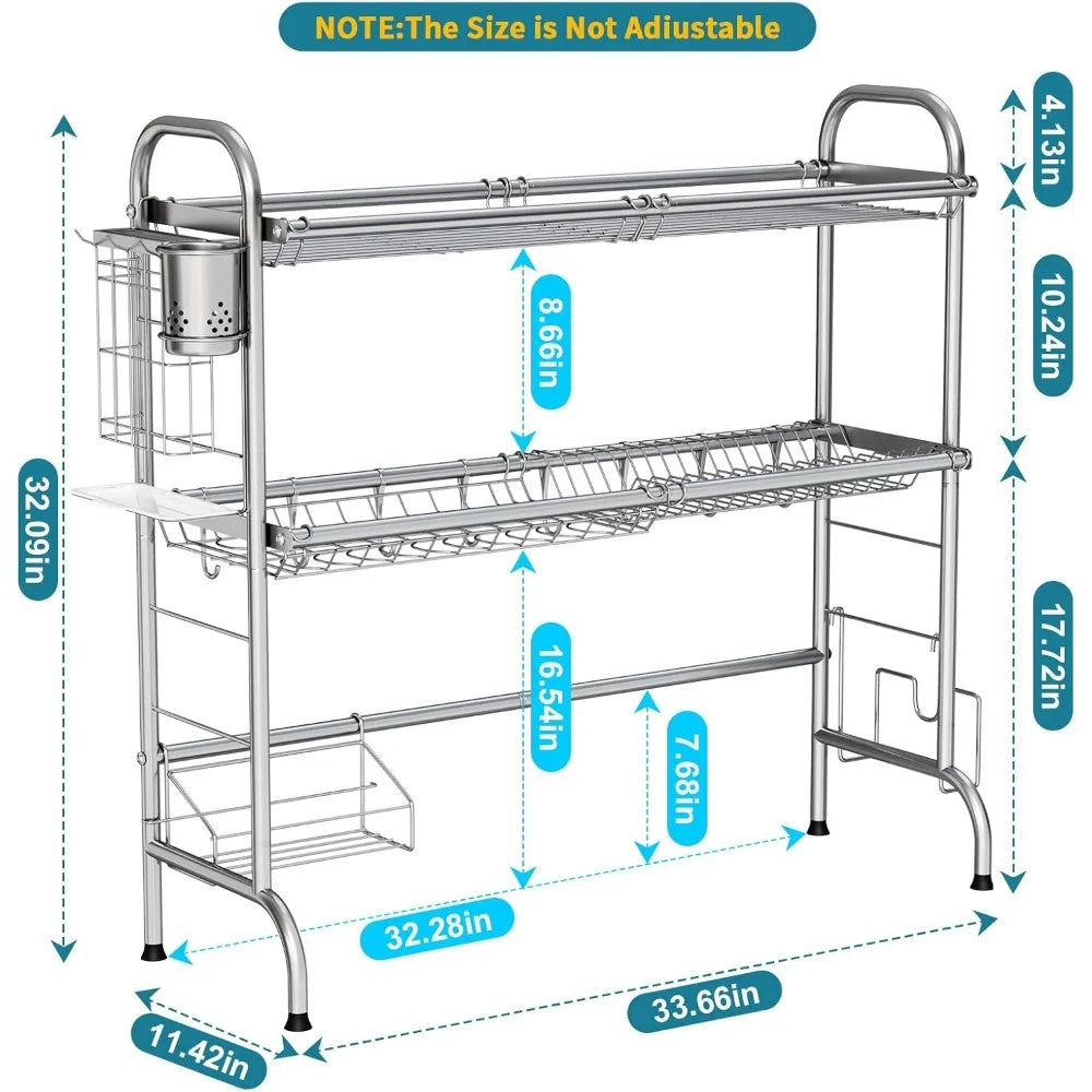 NBVCX Stainless Steel Over Sink Dish Rack With Utensil Holder