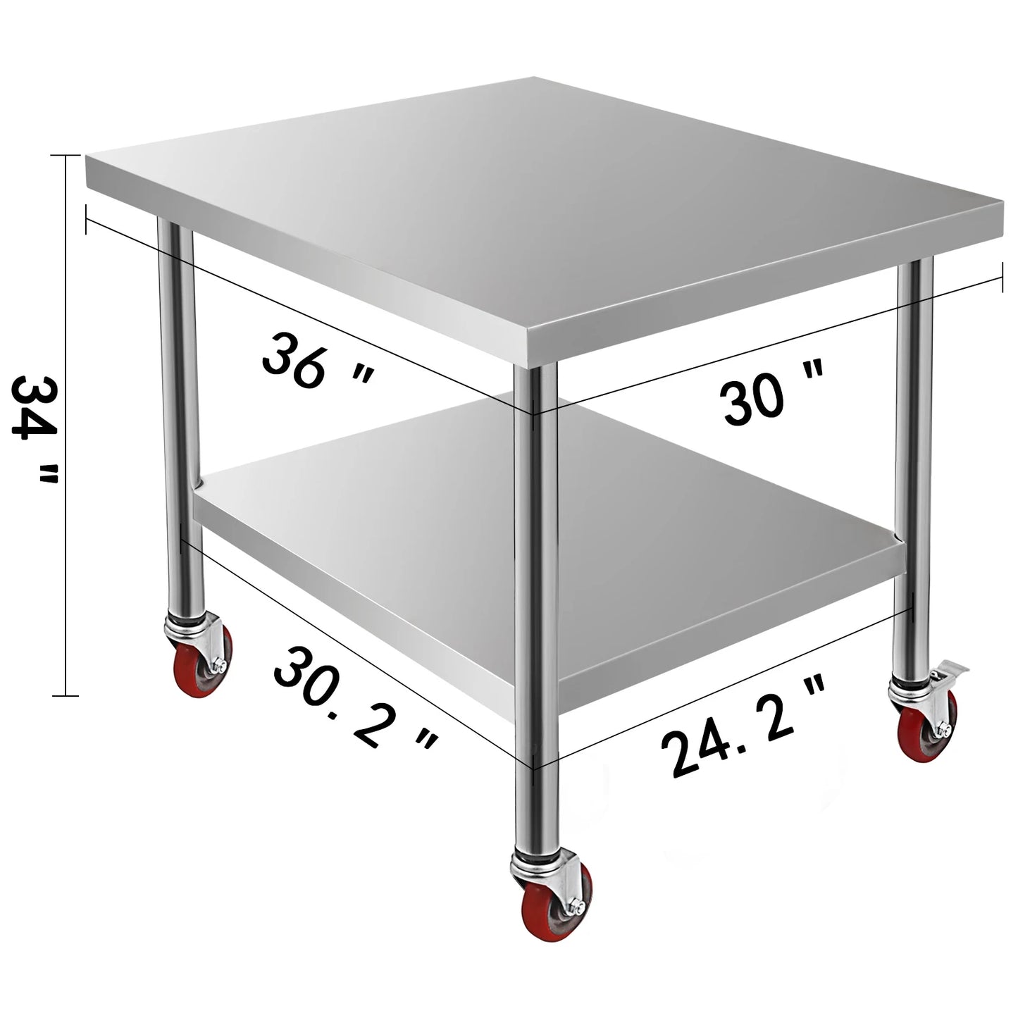 SucceBuy Stainless Steel Kitchen Prep Table With Sturdy Casters