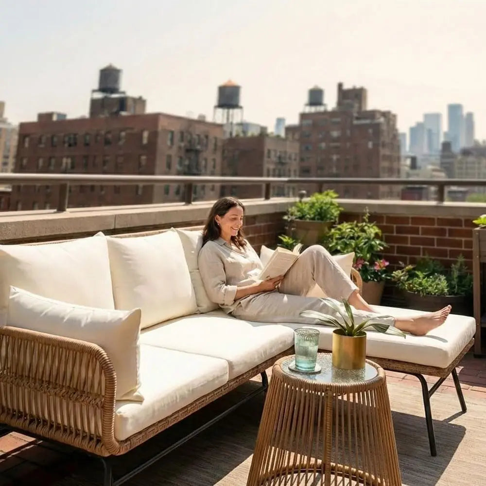 Weather Resistant Rattan Wicker Outdoor Conversation Sofa