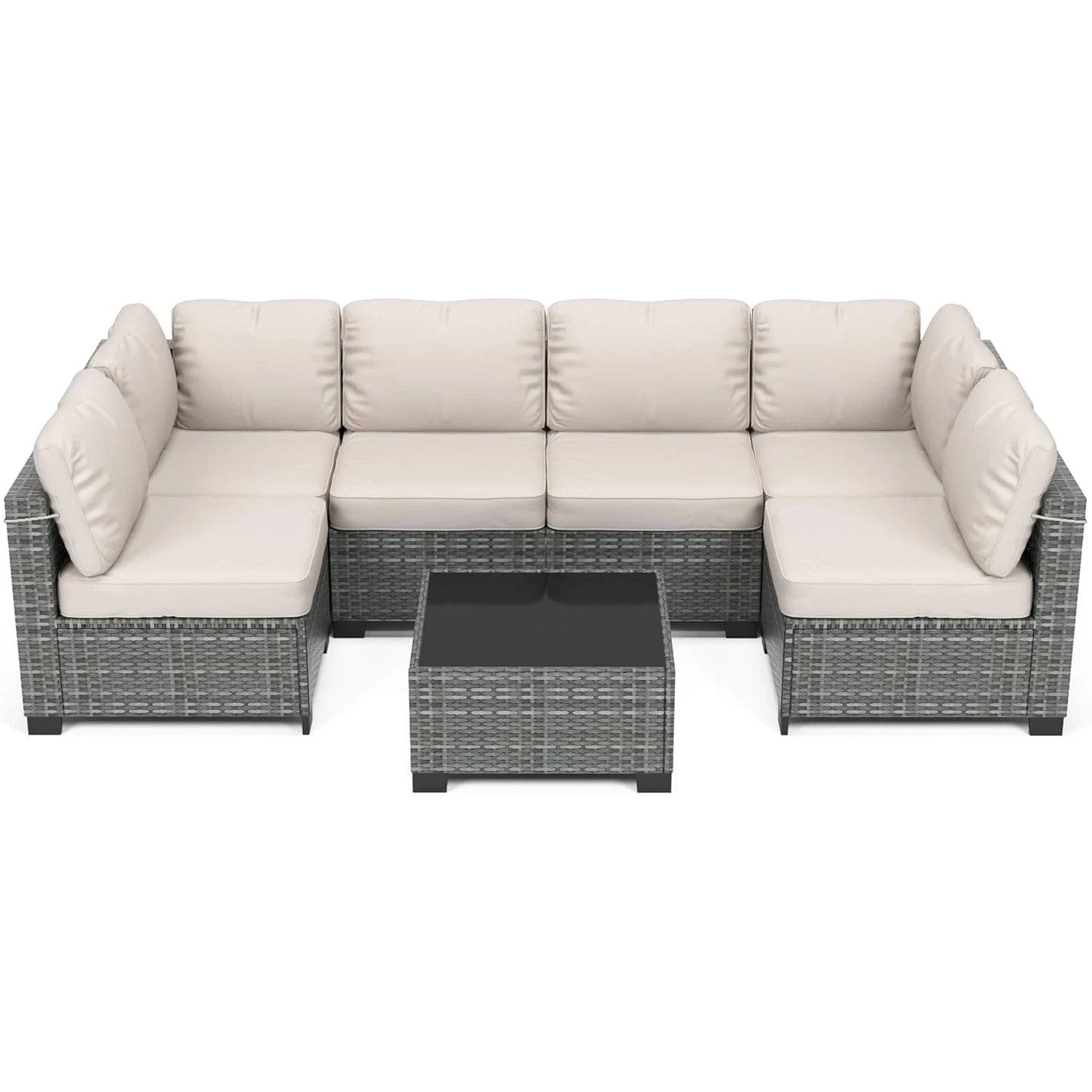 HobbyLane Seven Piece Modular Outdoor Furniture With Rattan Wicker Sofa