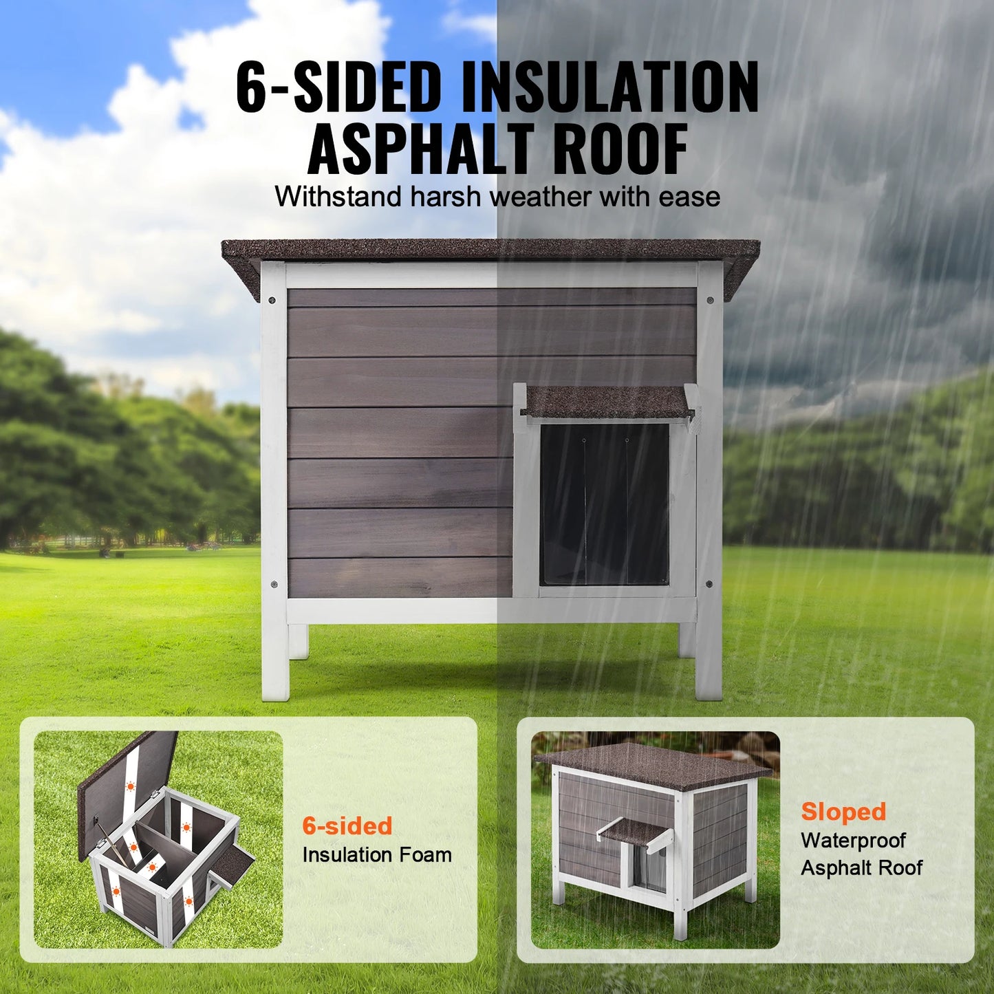 SucceBuy Outdoor Cat House Weatherproof Feral Shelter With Foam Insulation