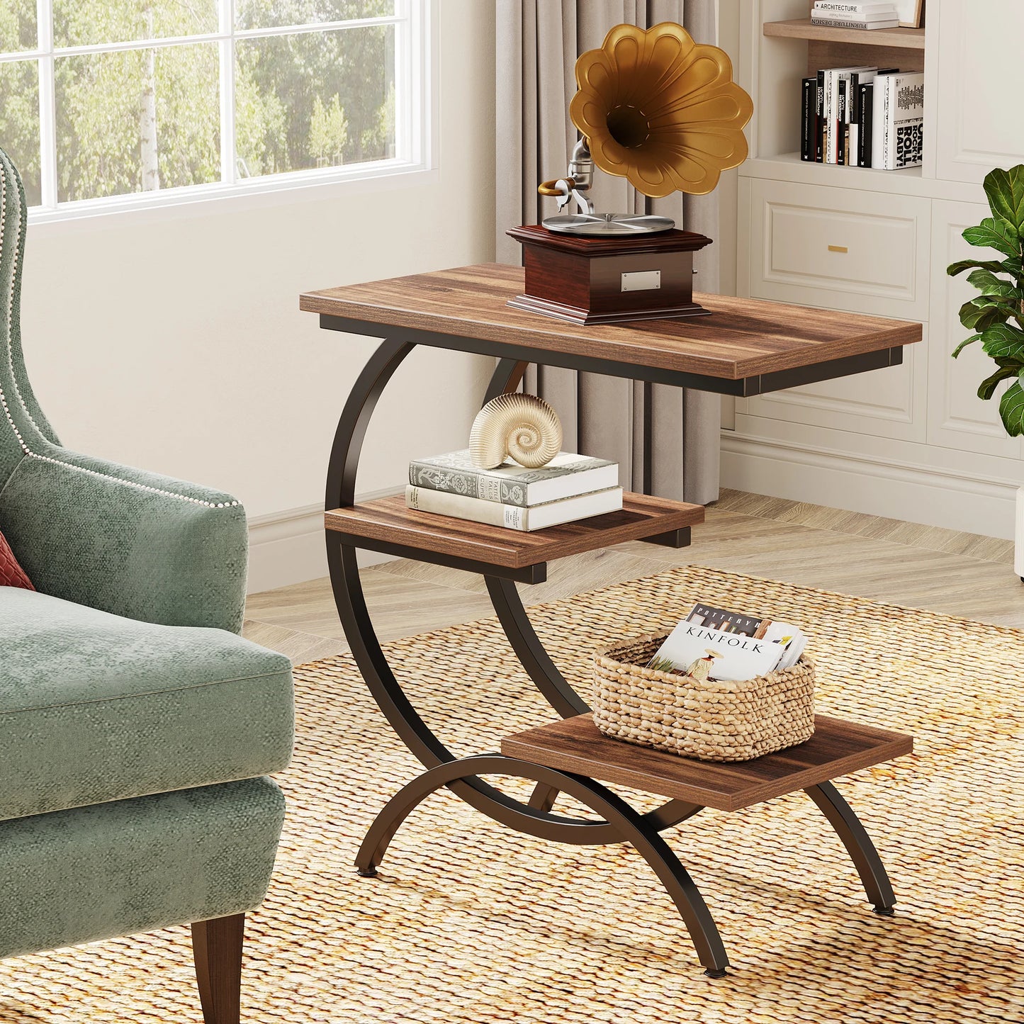 Tribesigns C Shaped End Table Industrial 3 Tier With Storage Shelves