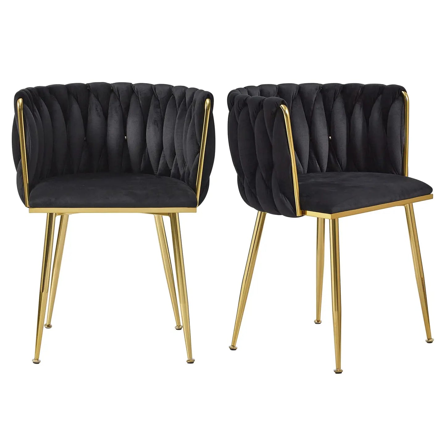 Velvet Dining Chairs Set With Golden Legs And Woven Back