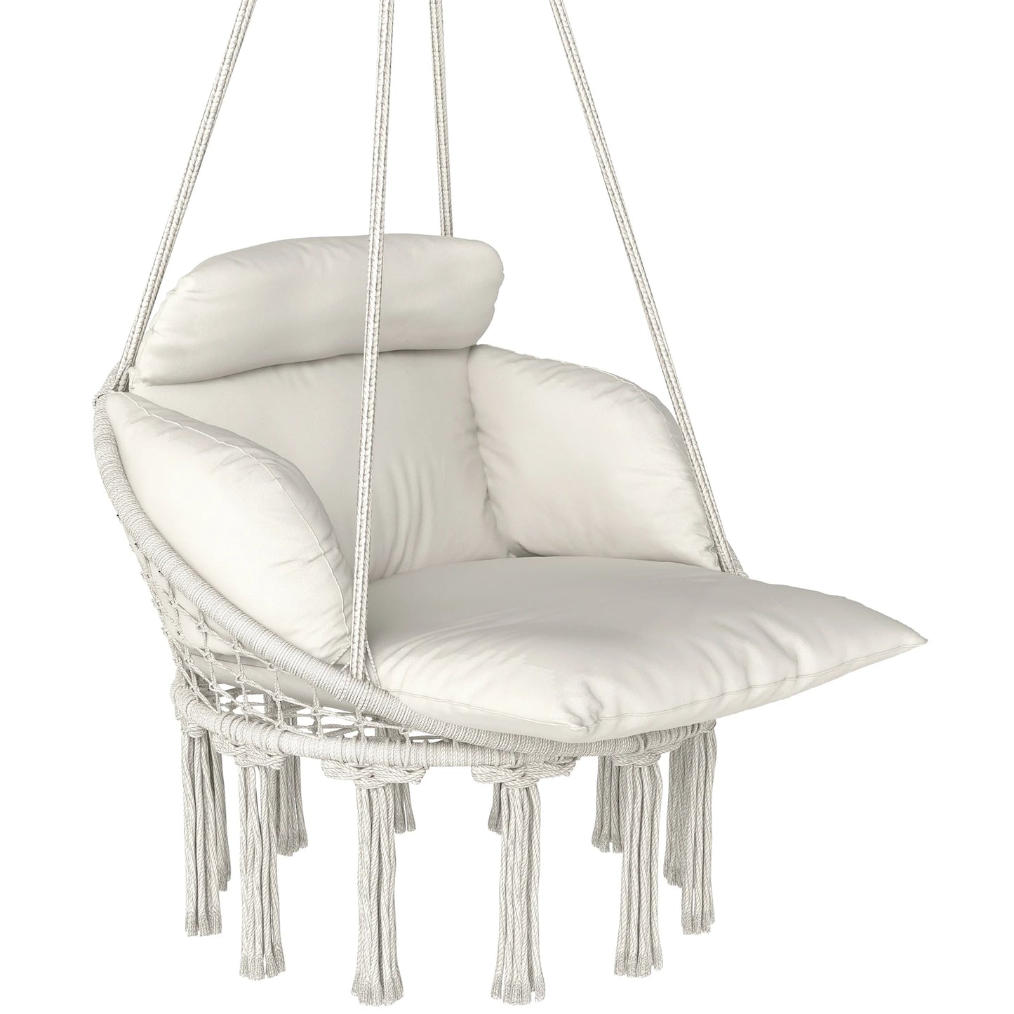 Outsunny Macrame Hanging Hammock Chair With Plush Cushion