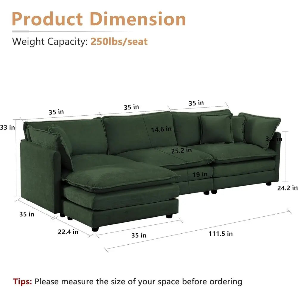 Luxury Sofa Set With Removable Ottoman 3-Piece Living Room Furniture