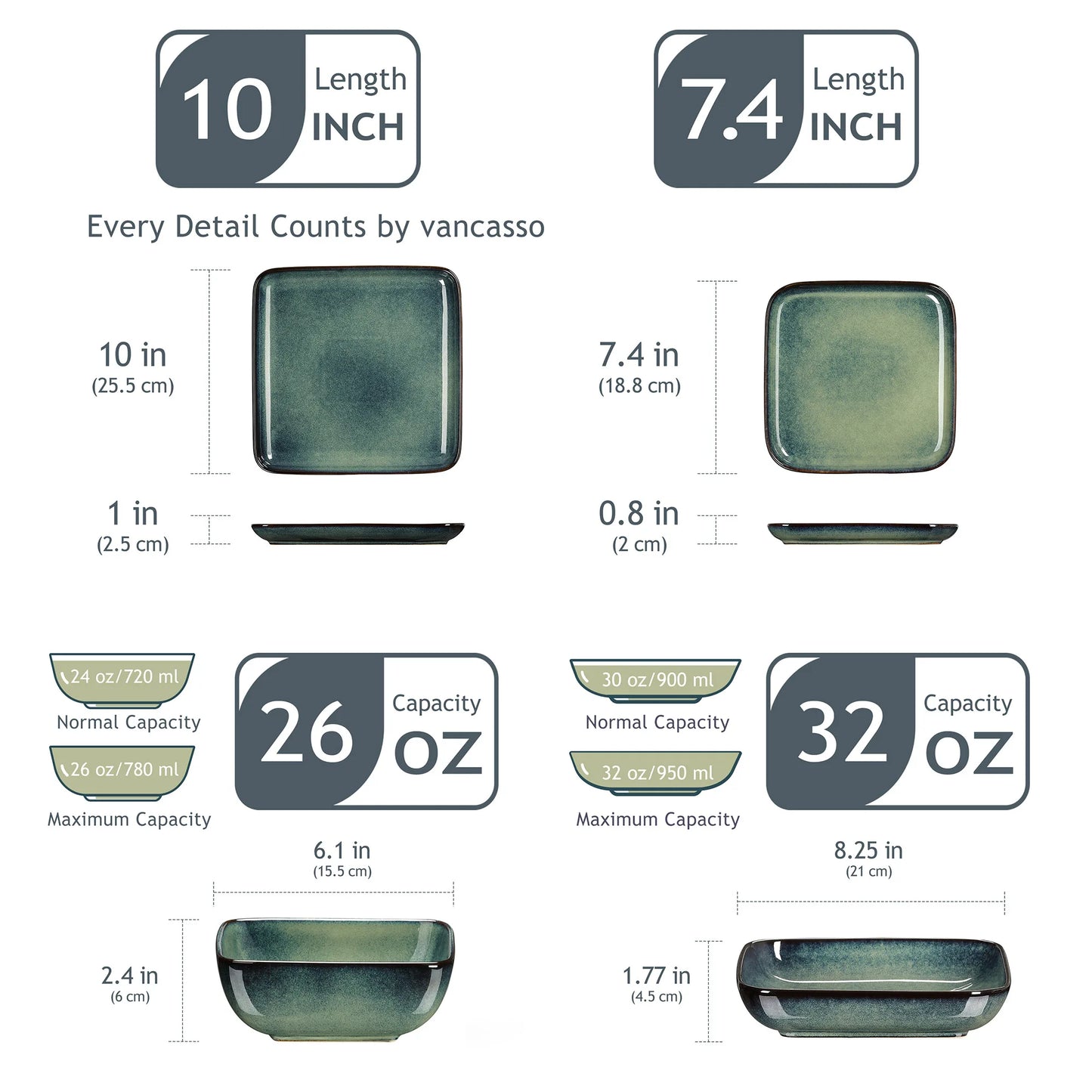 MALACASA Stern Dinner Set 16 Piece for Four People Ceramic