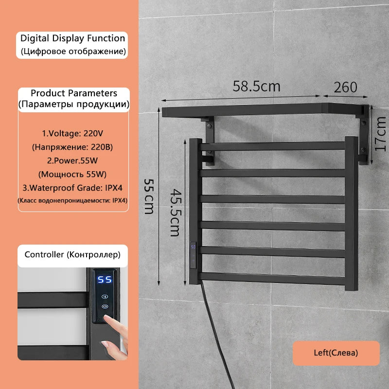 Stainless Steel Electric Heating Towel Rack With Digital Display