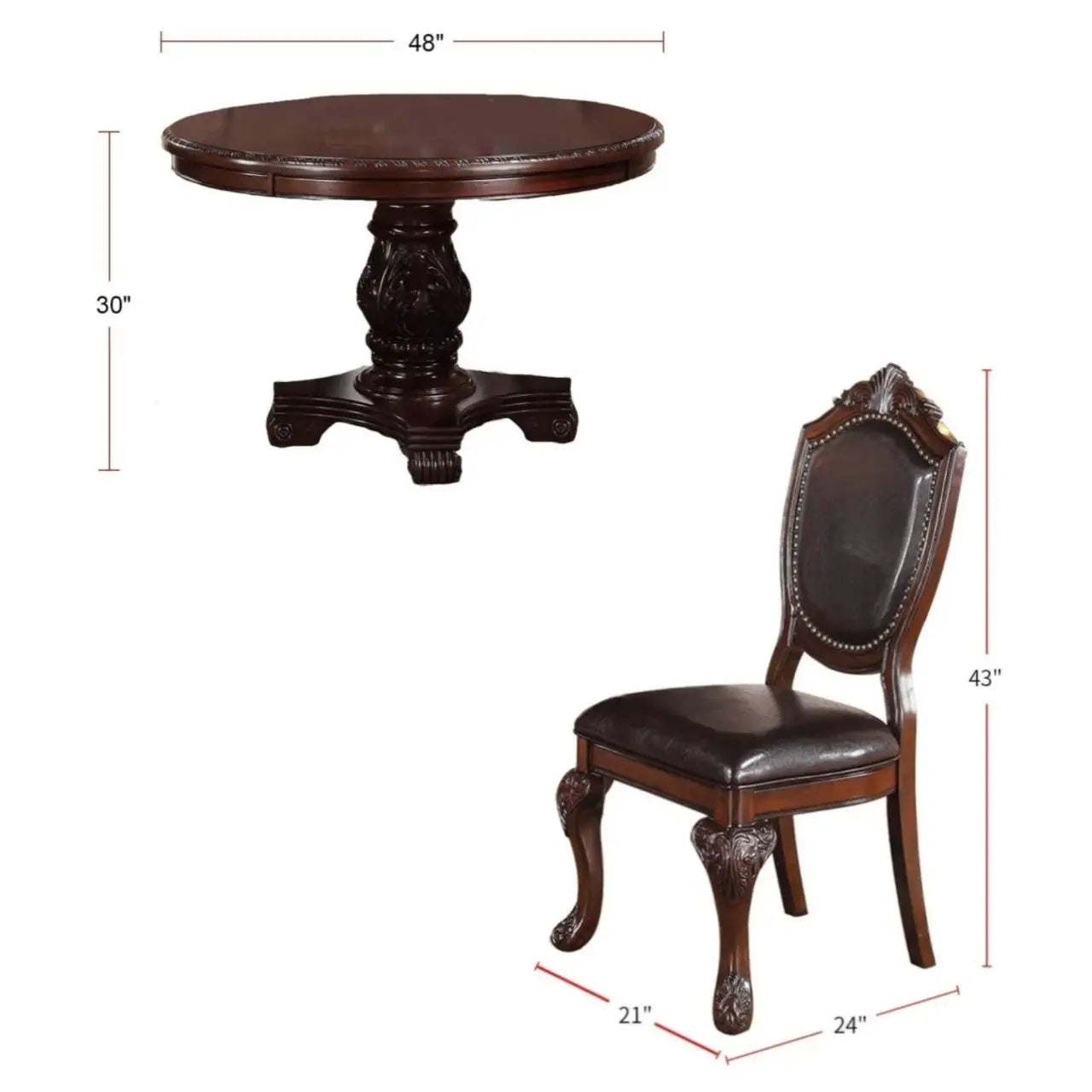 Antique Round Dining Table Set With Four Padded Chairs