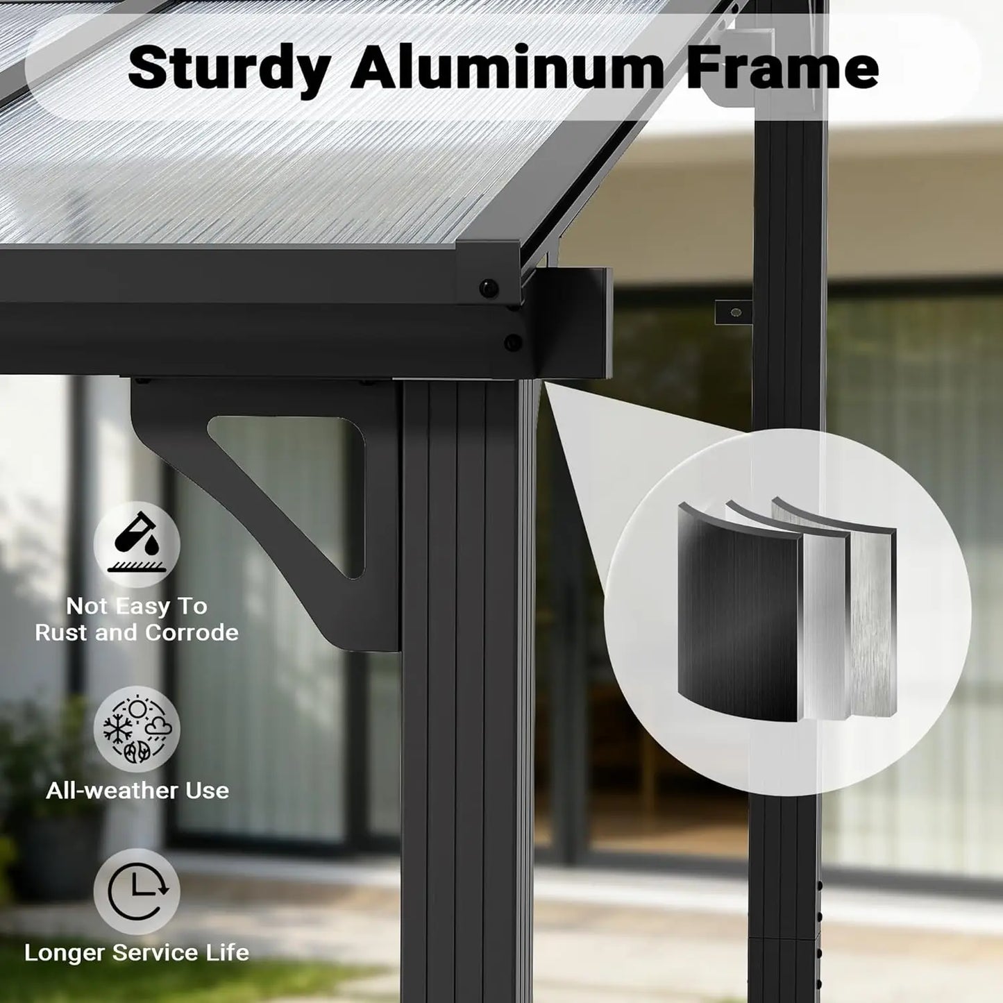 Wall Mounted Lean-To Gazebo With Aluminum Frame And Polycarbonate Roof