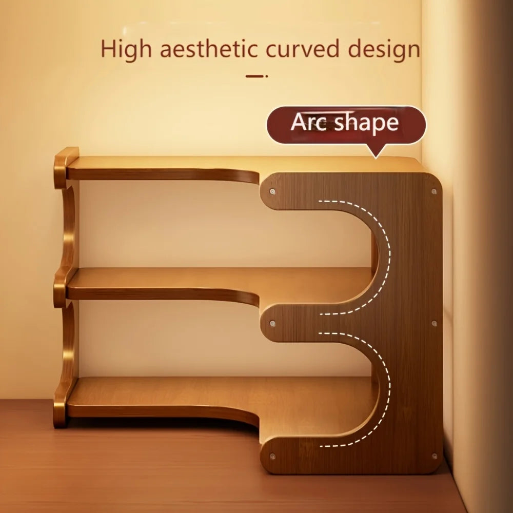 Multi Tier Wooden Corner Desk Shelf Organizer For Home Storage