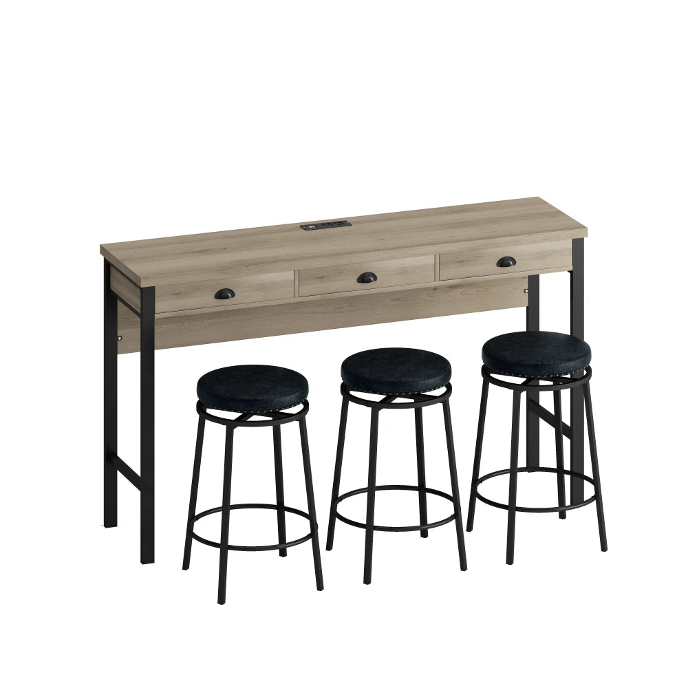Three Drawer Dining Table Set With Power Outlets And PU Stools