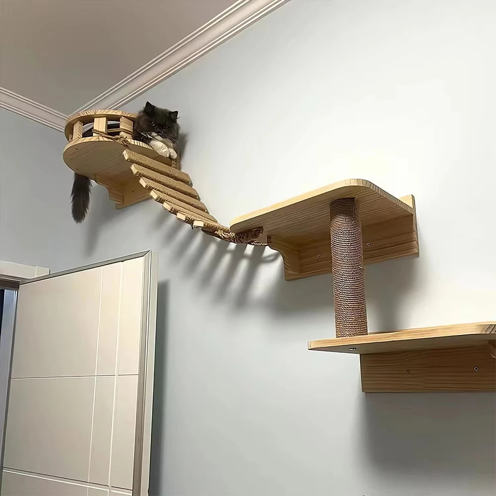 Premium Wooden Sisal Cat Bridge And Scratching Ladder