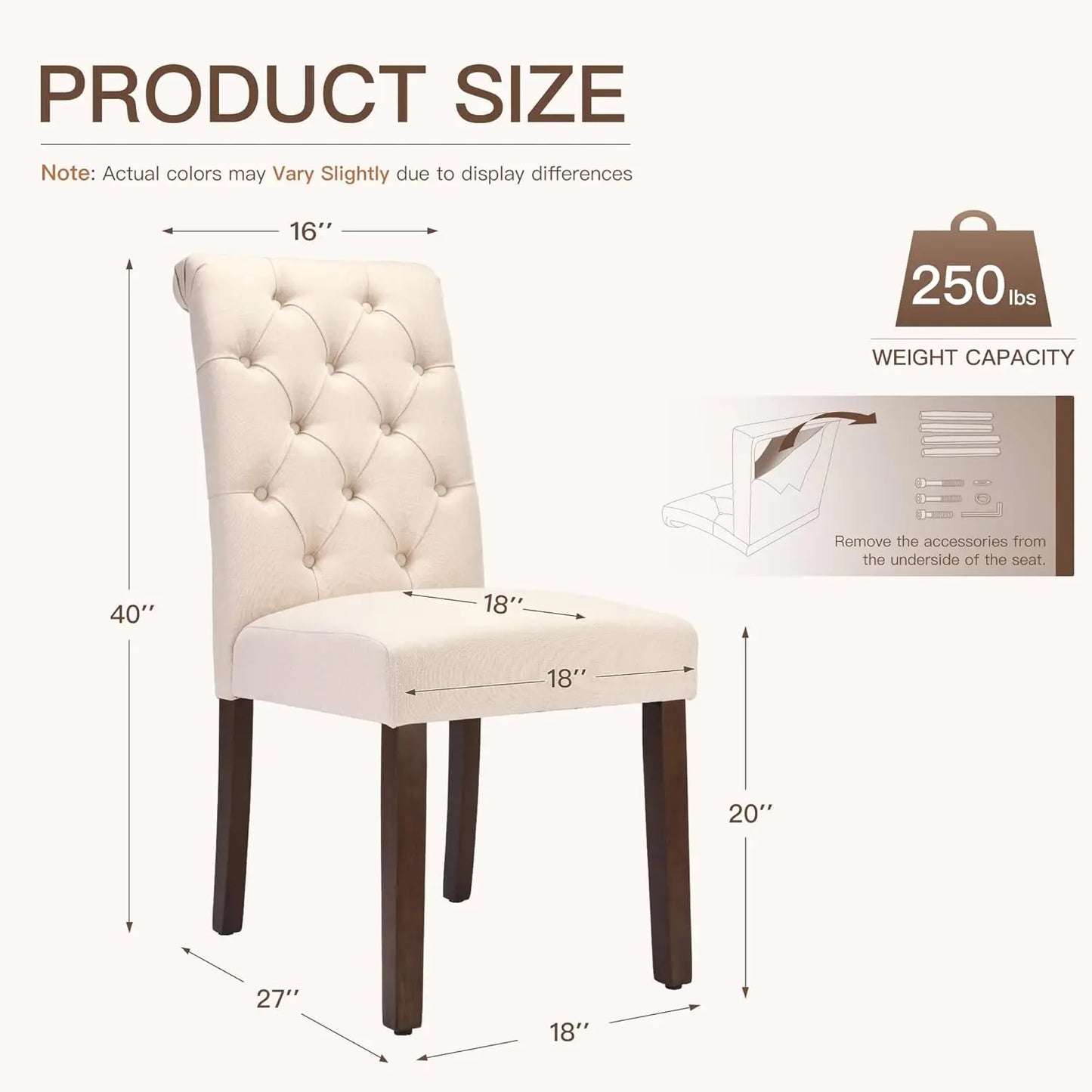 MOYU Dining Chairs Button Tufted Parsons Upholstered Solid Wood Legs