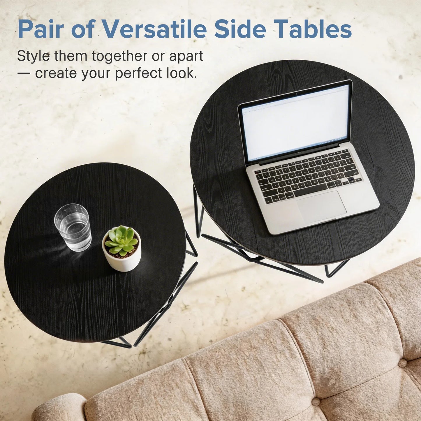 JHK Round Geometric Coffee Tables Set With Hidden Storage