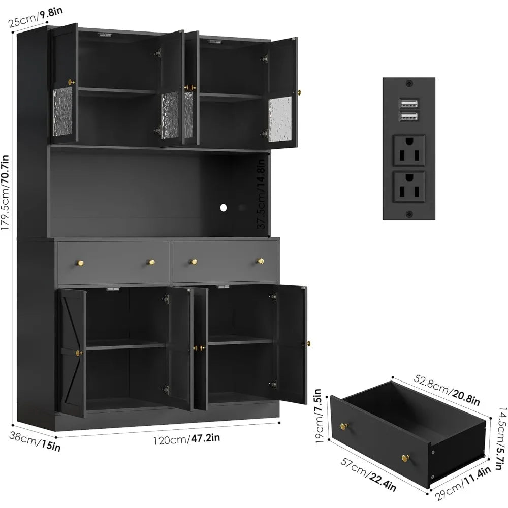 Farmhouse Kitchen Pantry With Led Light And Microwave Mount