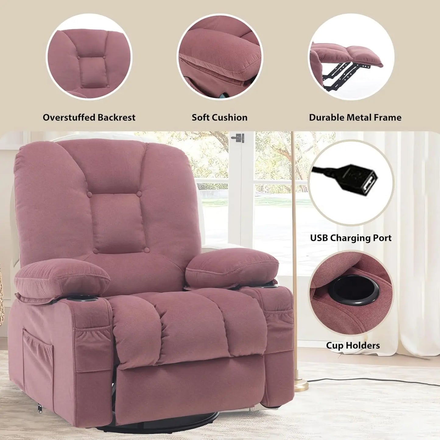 CHENGWEI Rocker Recliner Chair With Massage And Heat