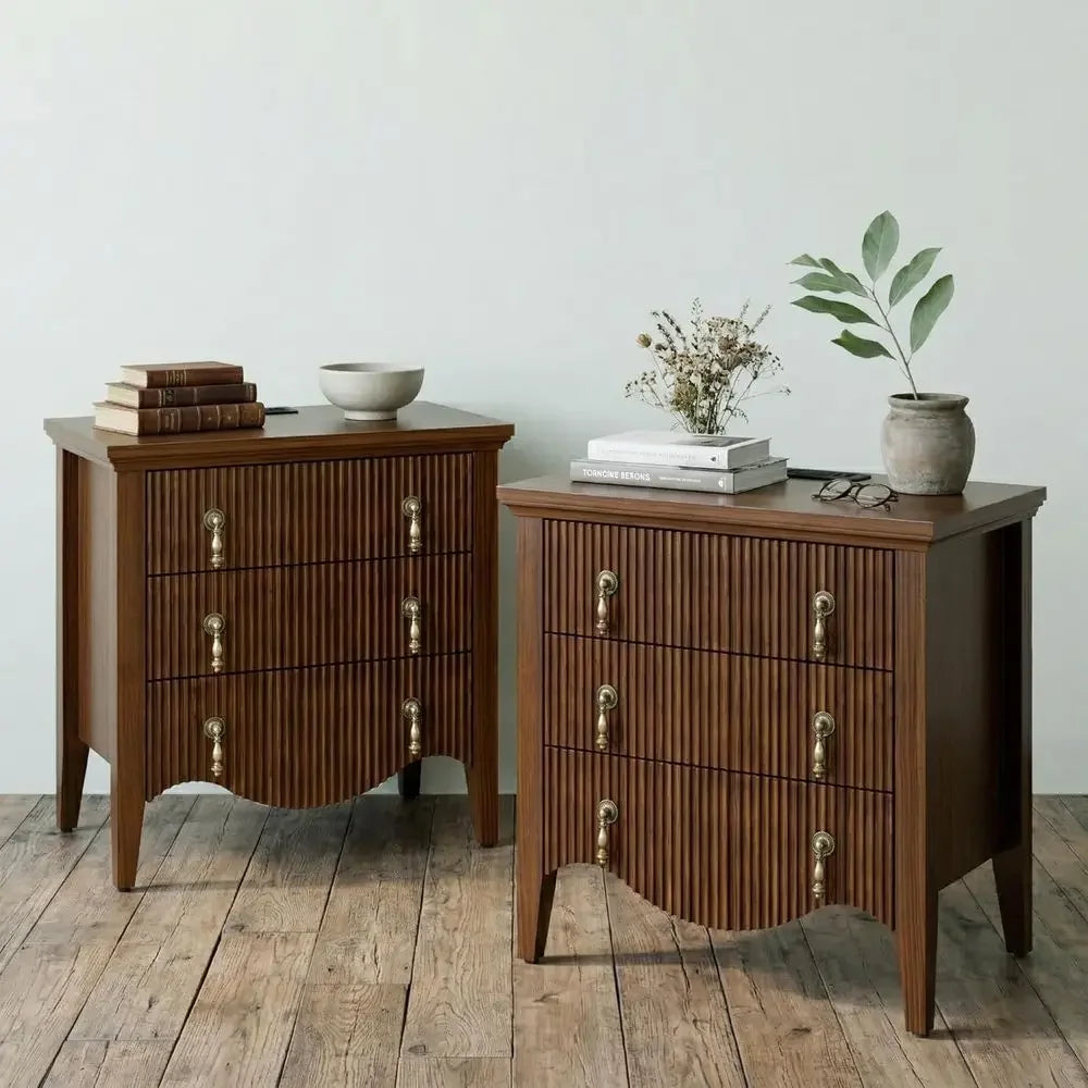 Set Of 2 Rustic Nightstands With Charging Station And Outlet