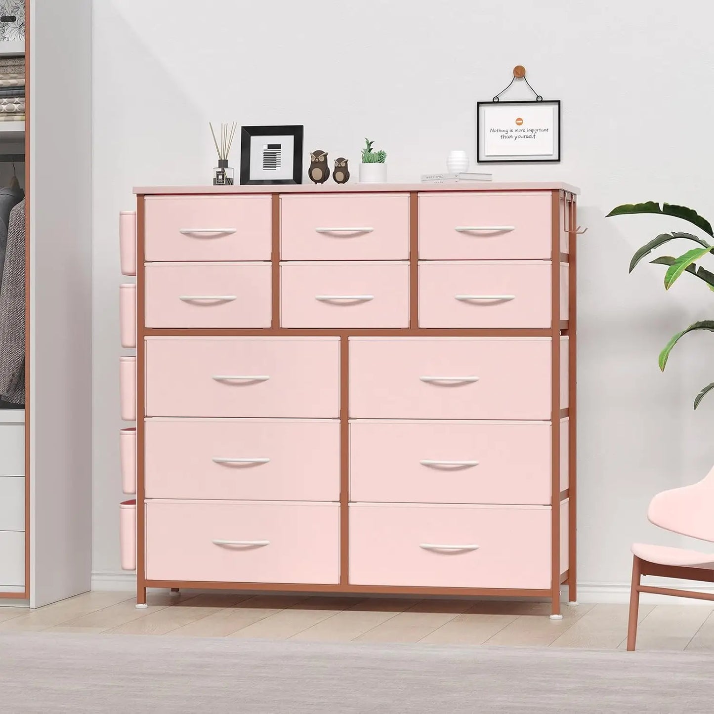 12 Drawer Dresser For Bedroom With Fabric Storage And Easy Pull Handle