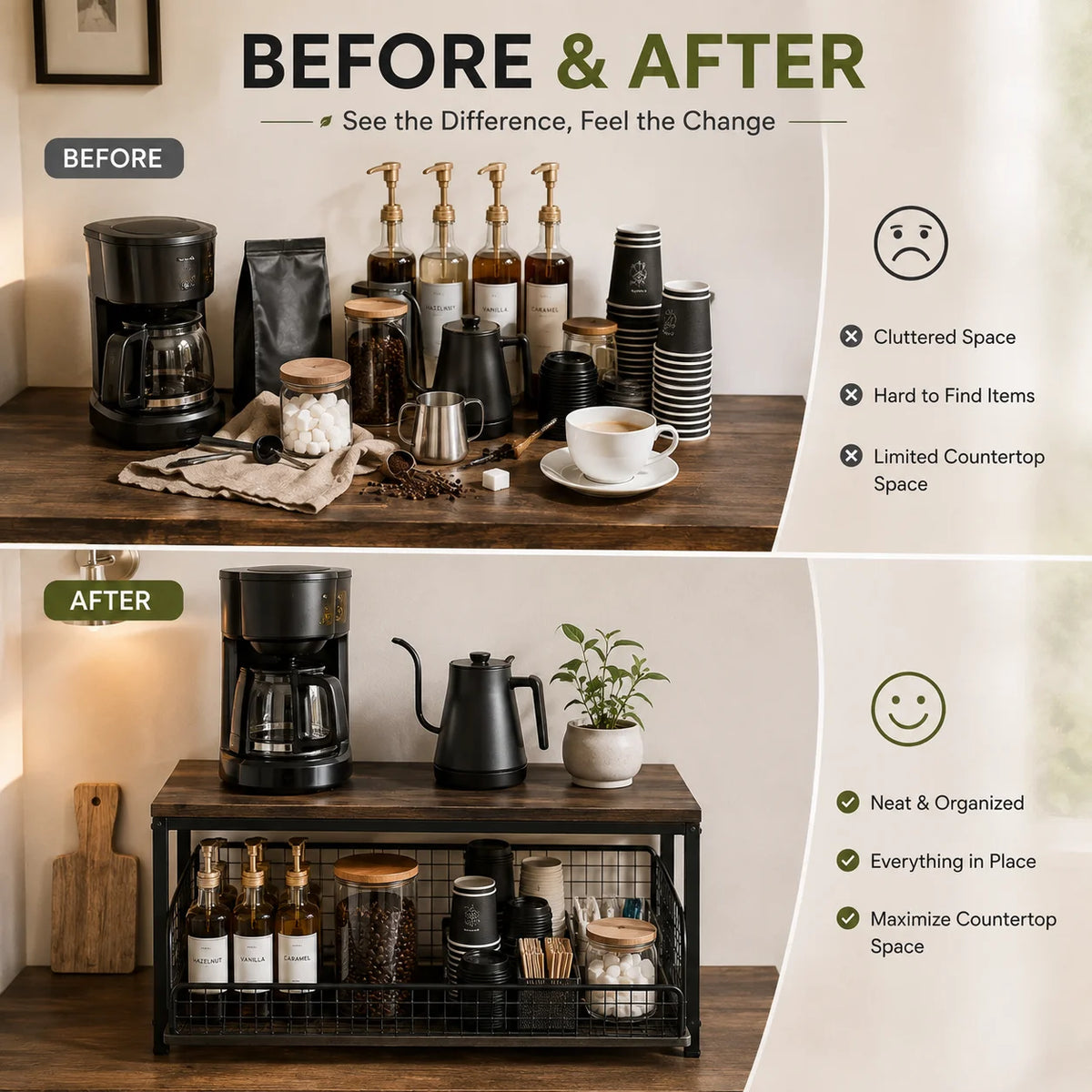Pull Out Kitchen Counter Organizer With Sliding Wire Basket Storage