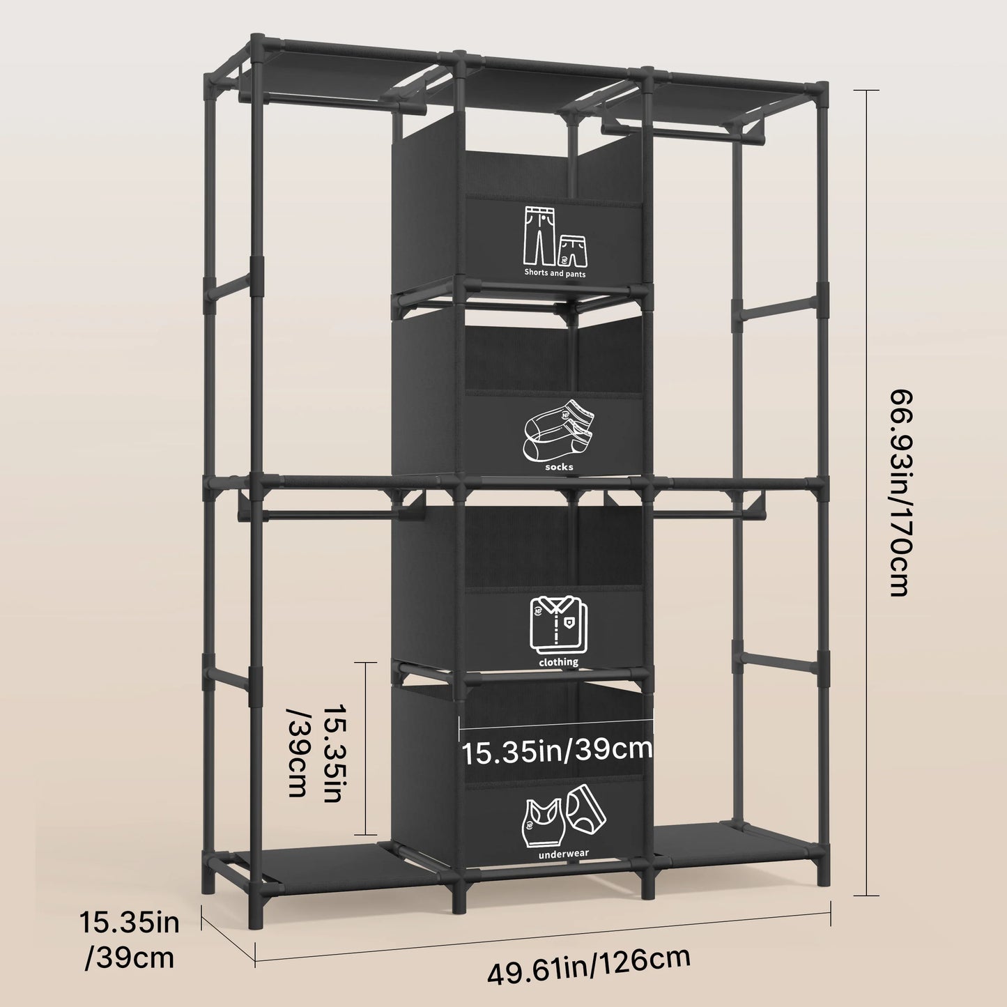 Heavy Duty Freestanding Metal Wardrobe Closet Storage Rack With Drawers