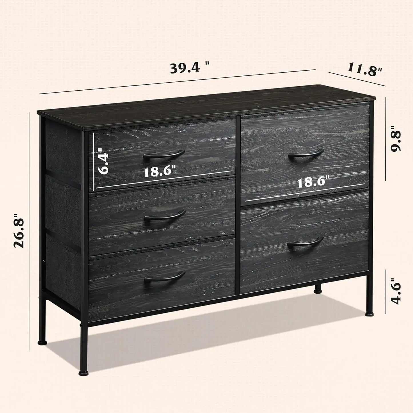 JHK 5-Drawer Dresser With Metal Frame For Living Room Storage