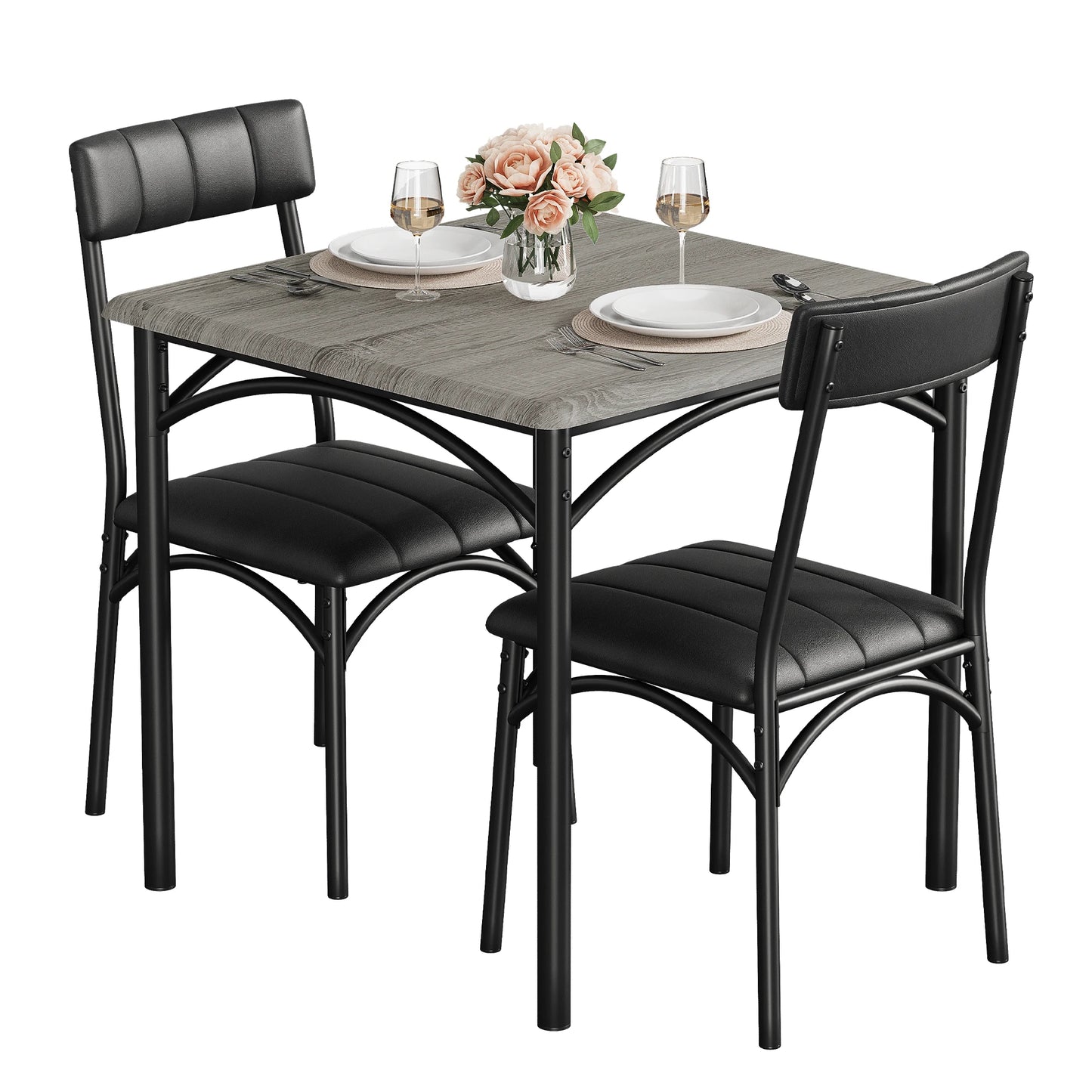 HiMiss Metal Wood Dining Table Set With Upholstered Chairs For Apartments