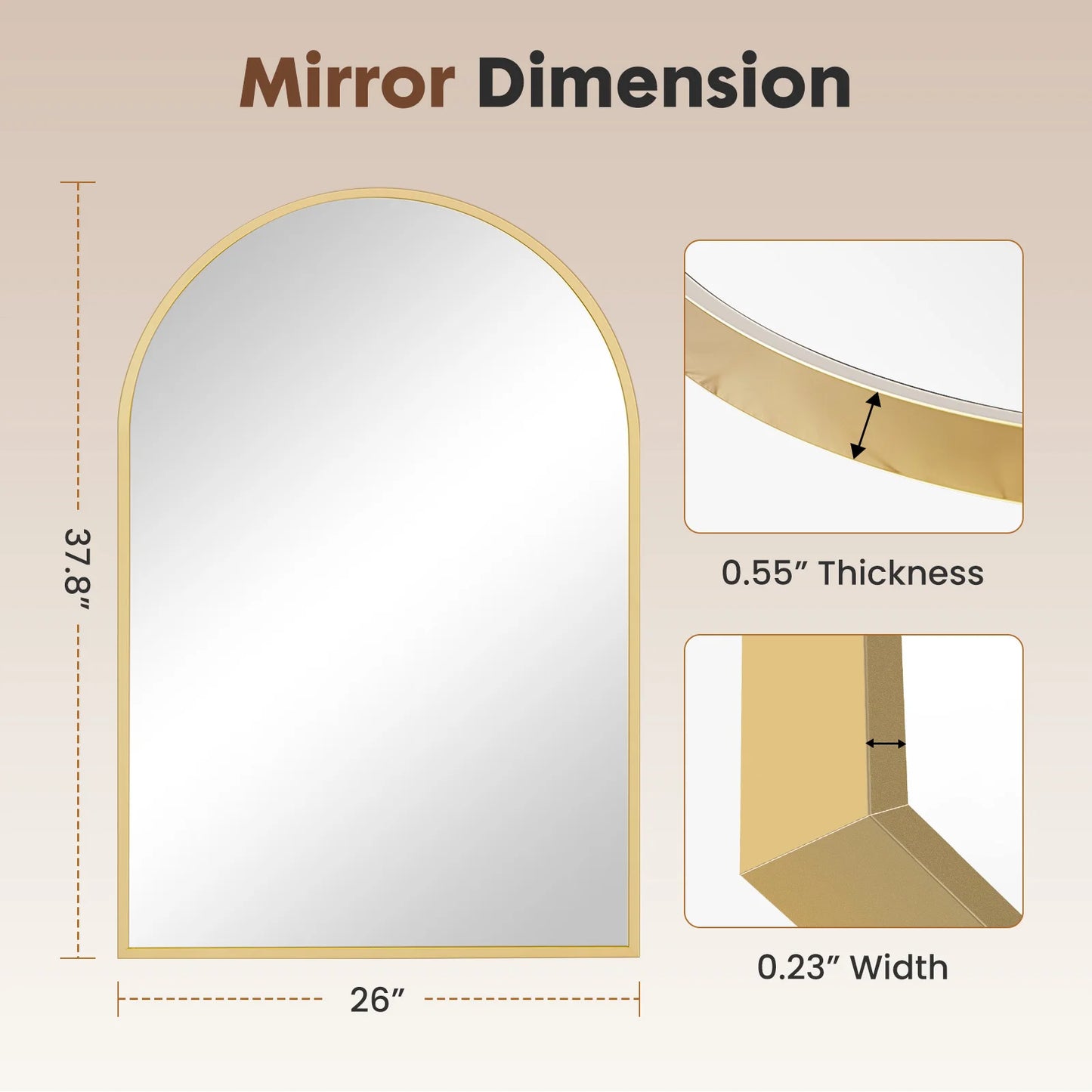 JHK Arched Metal Framed Wall Mirror Modern Home Decor