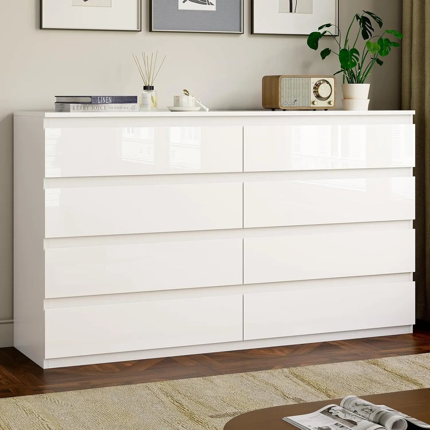 Wood Dresser With Eight Drawers Modern Lacquered Bedroom Chest