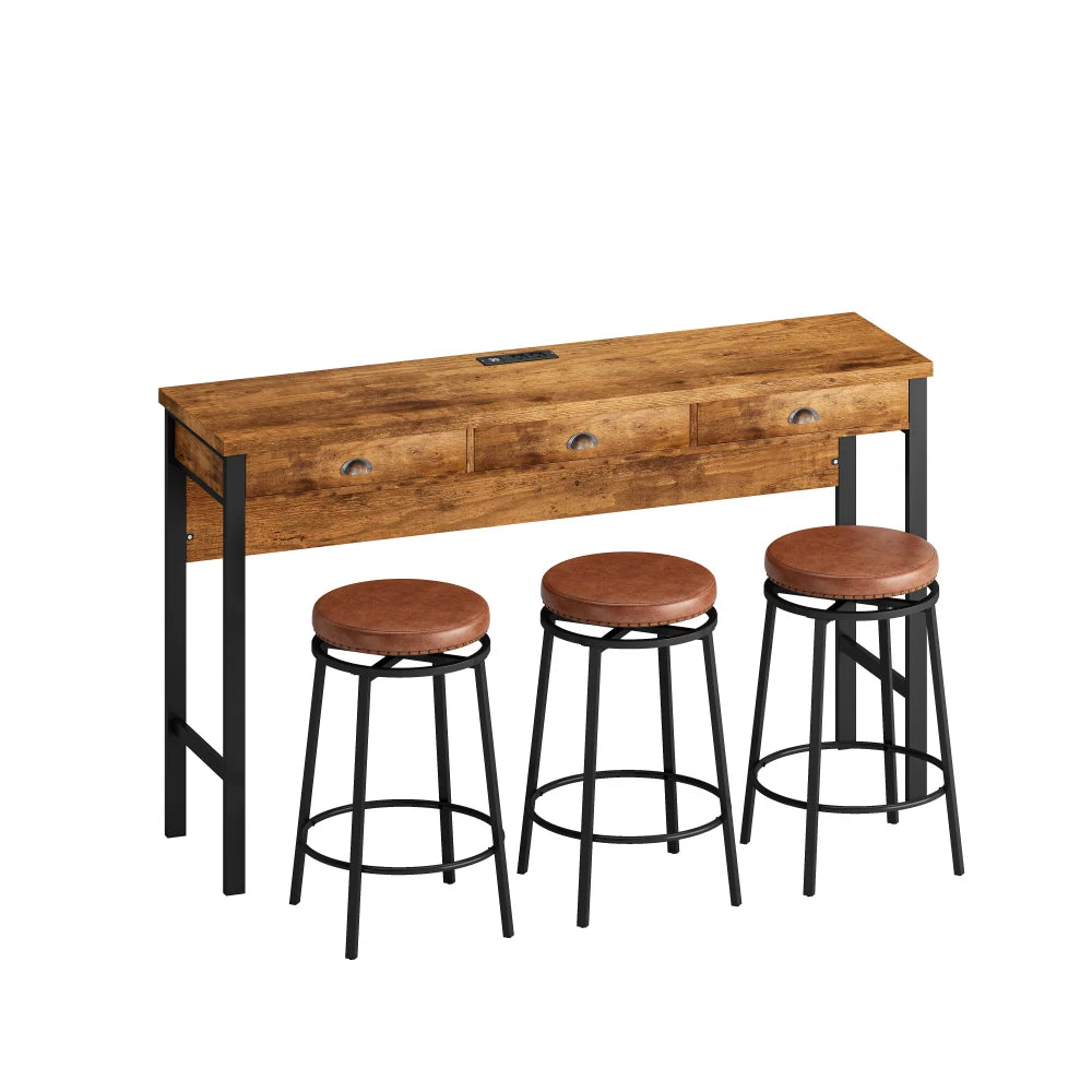 Three Drawer Dining Table Set With Power Outlets And PU Stools
