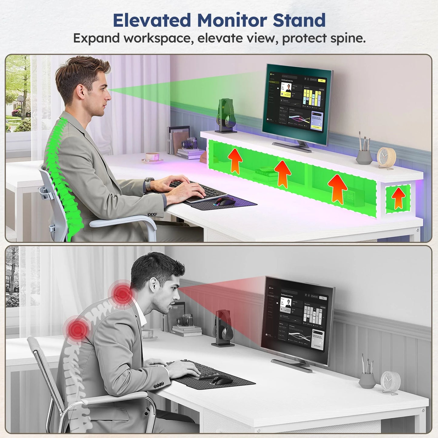 EnHomee L Shaped Gaming Desk With Reversible Corner RGB Lighting
