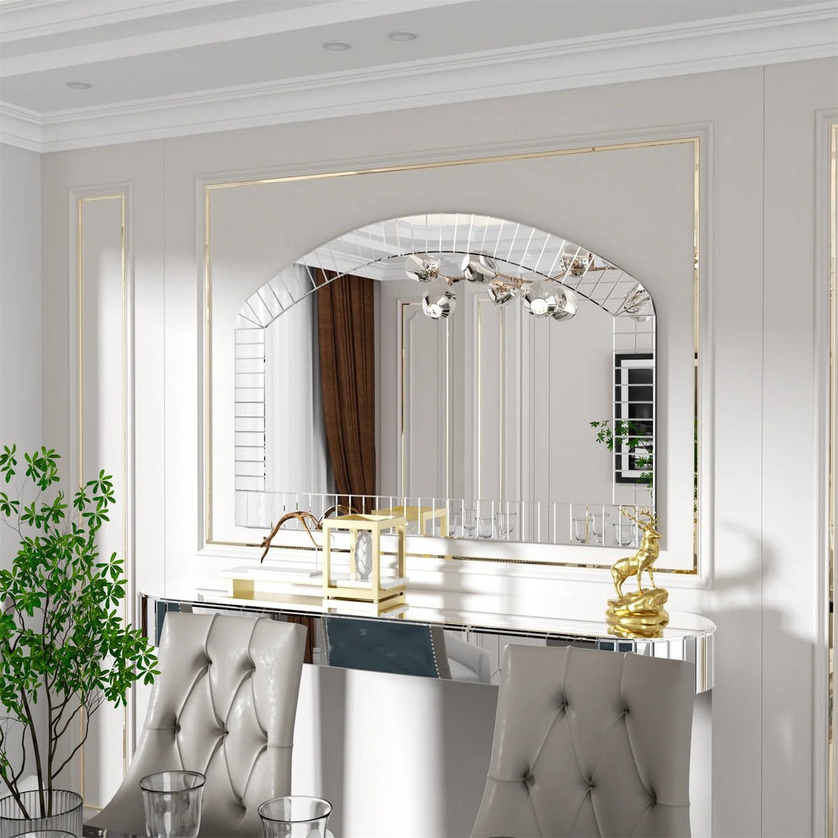 Arched Venetian Wall Mirror With Beveled Glass Accent