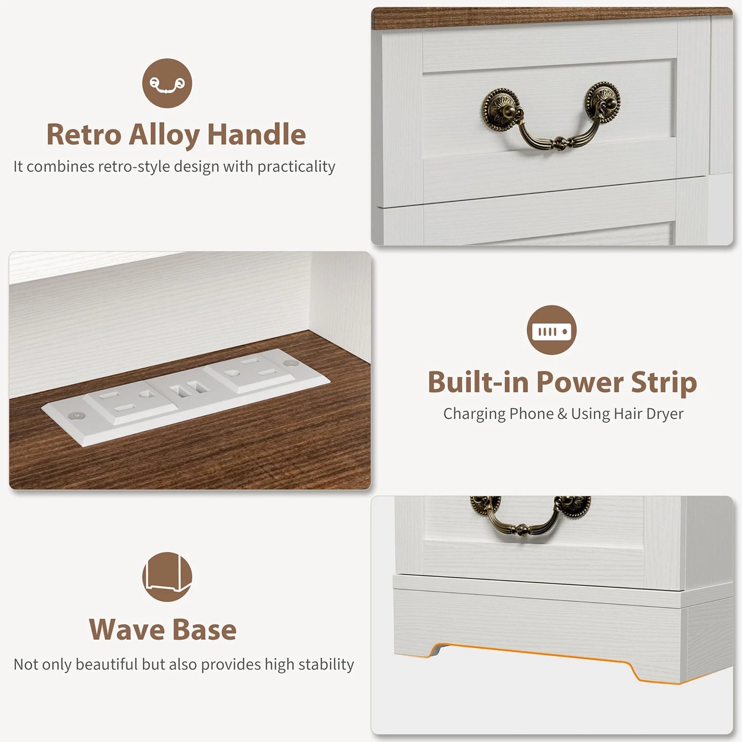 HiMISS Wooden Vanity Desk With Led Mirror And Storage Drawers