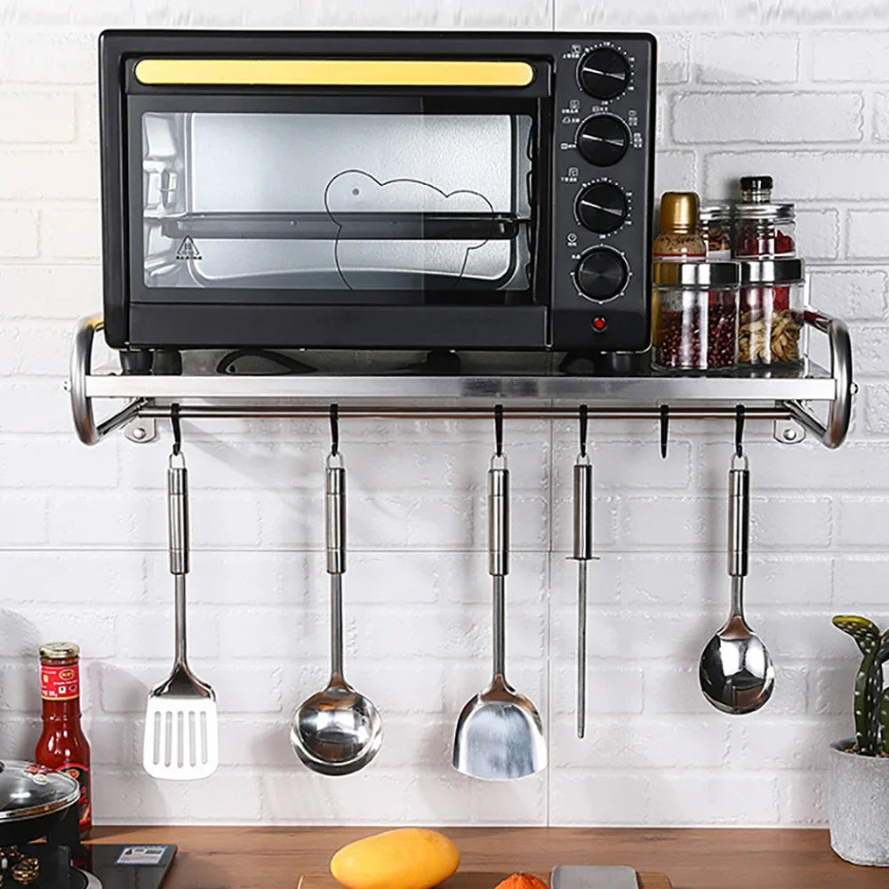Stainless Steel Microwave Oven Rack Wall Mounted Kitchen Shelf