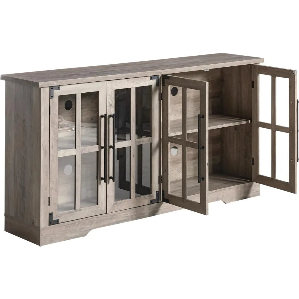 RBXC Farmhouse Buffet Sideboard With Glass Doors