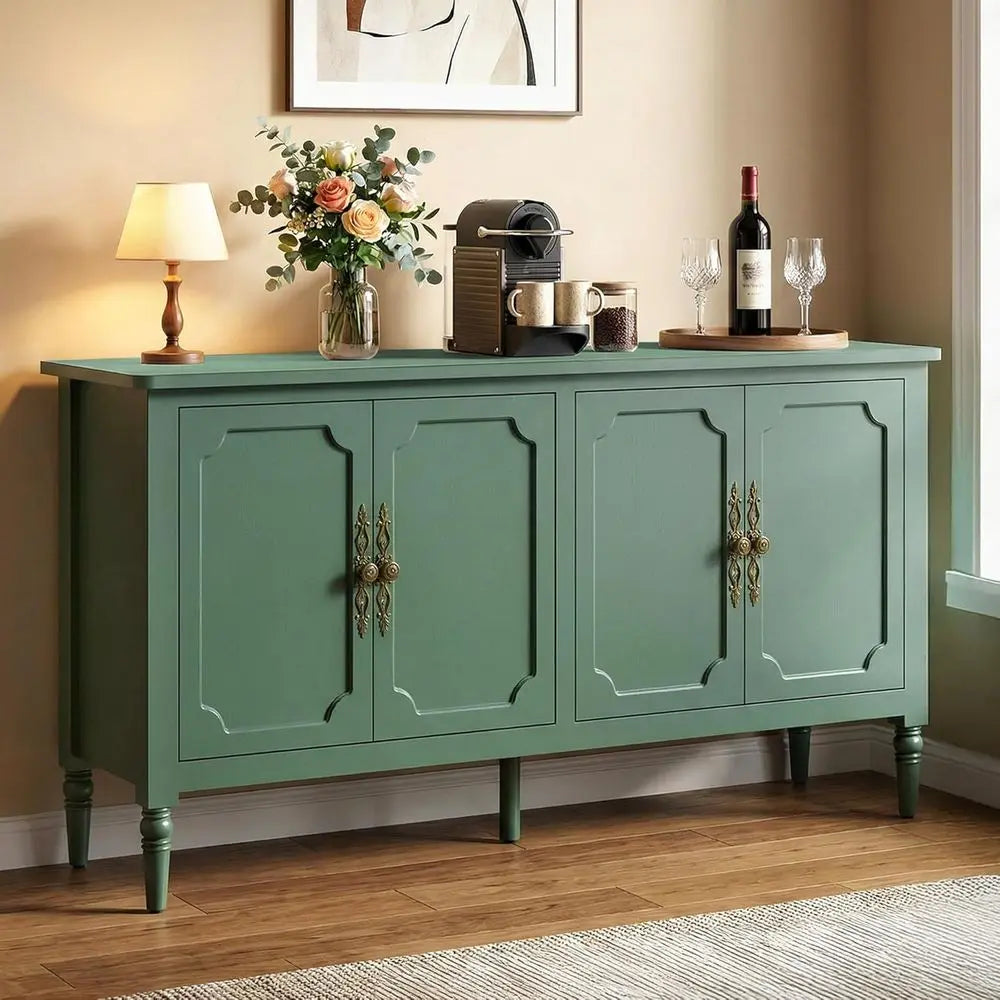 Vintage Wooden Storage Cabinet With Adjustable Shelves For Family Home