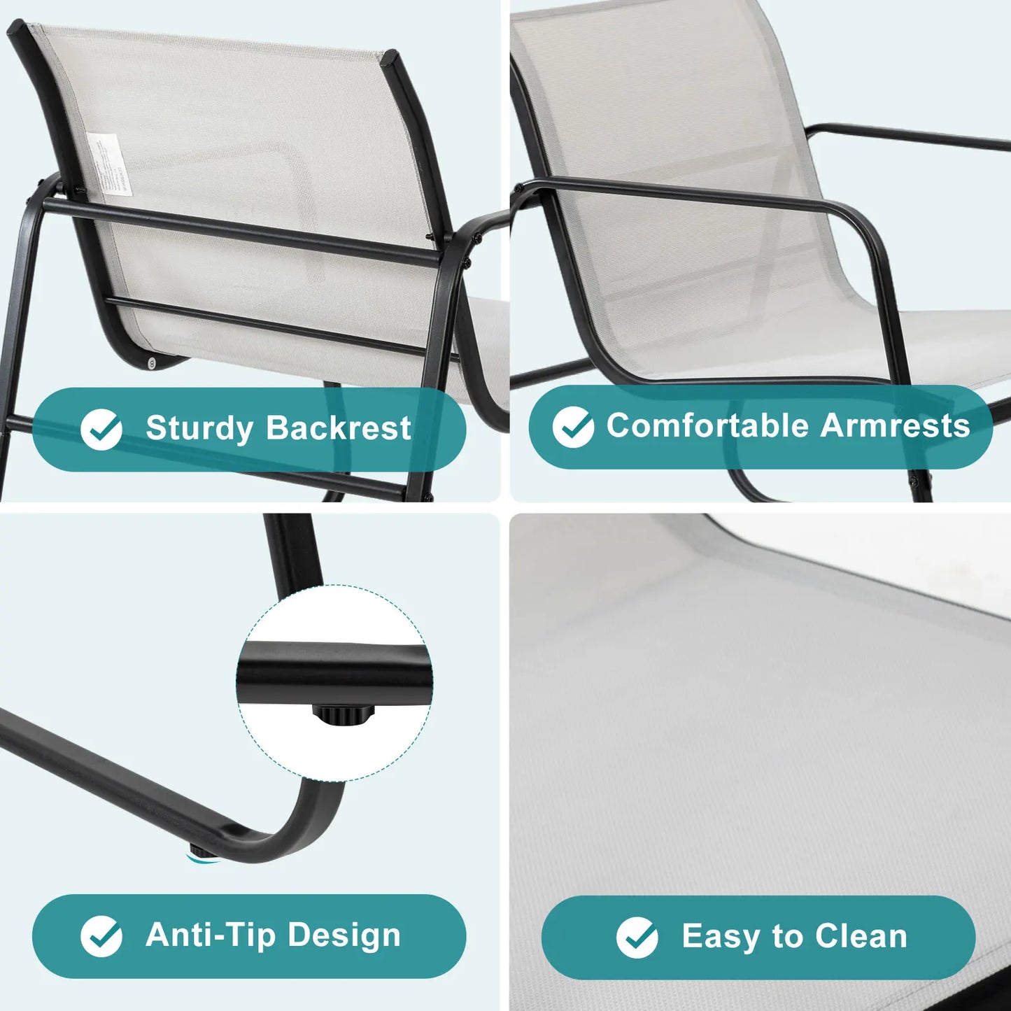 JHK Outdoor 3-Piece Patio Set With Table Metal Frame