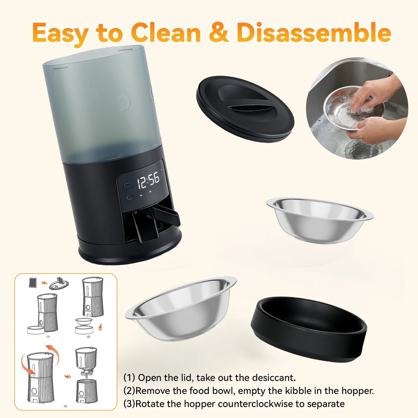 Automatic Cat Feeder With Dual Power Supply And Stainless Bowls