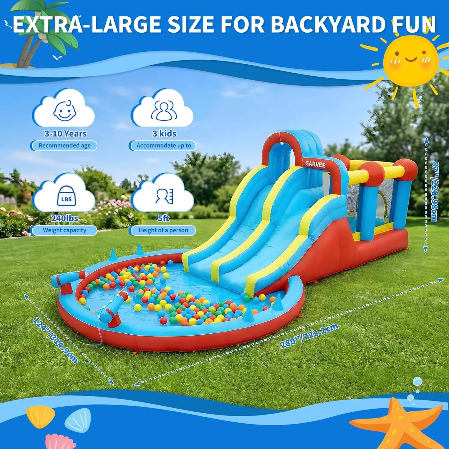 Kids Inflatable Water Park With Double Slides And Climbing Walls