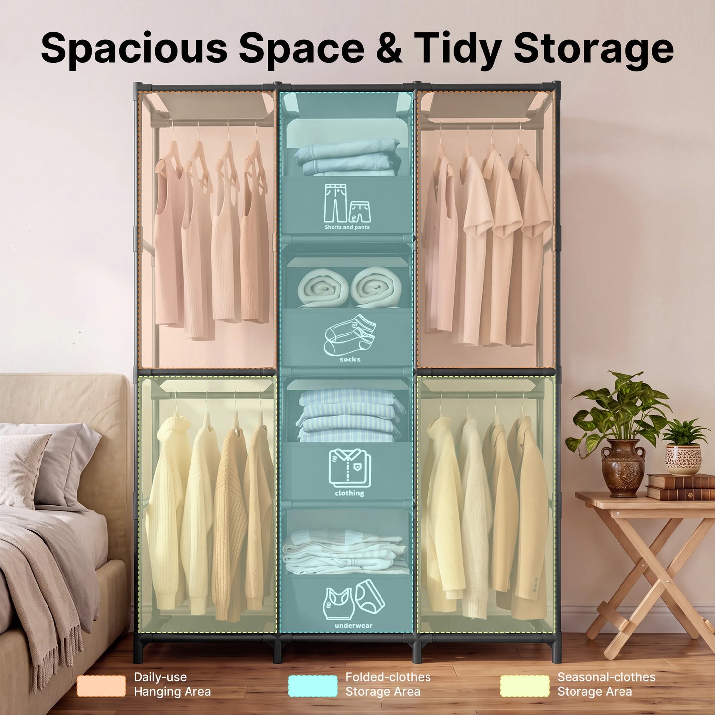 Heavy Duty Freestanding Metal Wardrobe Closet Storage Rack With Drawers
