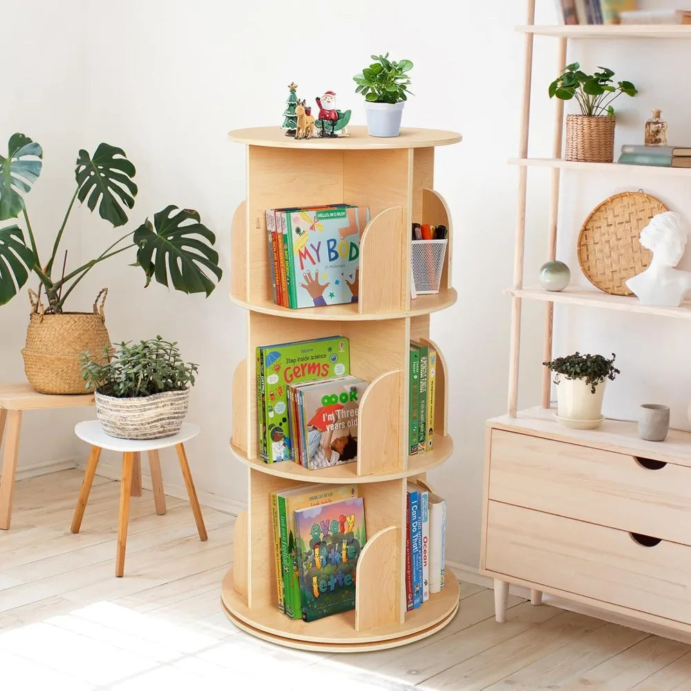 DAFIFY Kids 360 Degree Rotating Corner Bookshelf 3-Tier Floor Display