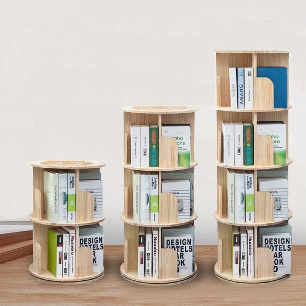 DAFIFY Rotating Wooden Bookshelf 360 Display 4-Tier Floor Standing