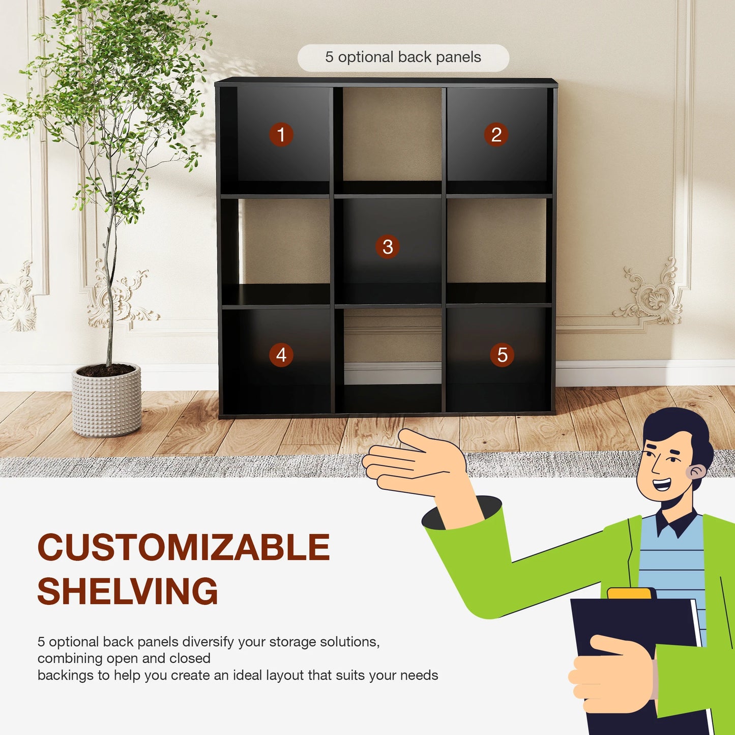 JHK Nine Cube Storage Organizer Wooden Shelf Bookcase