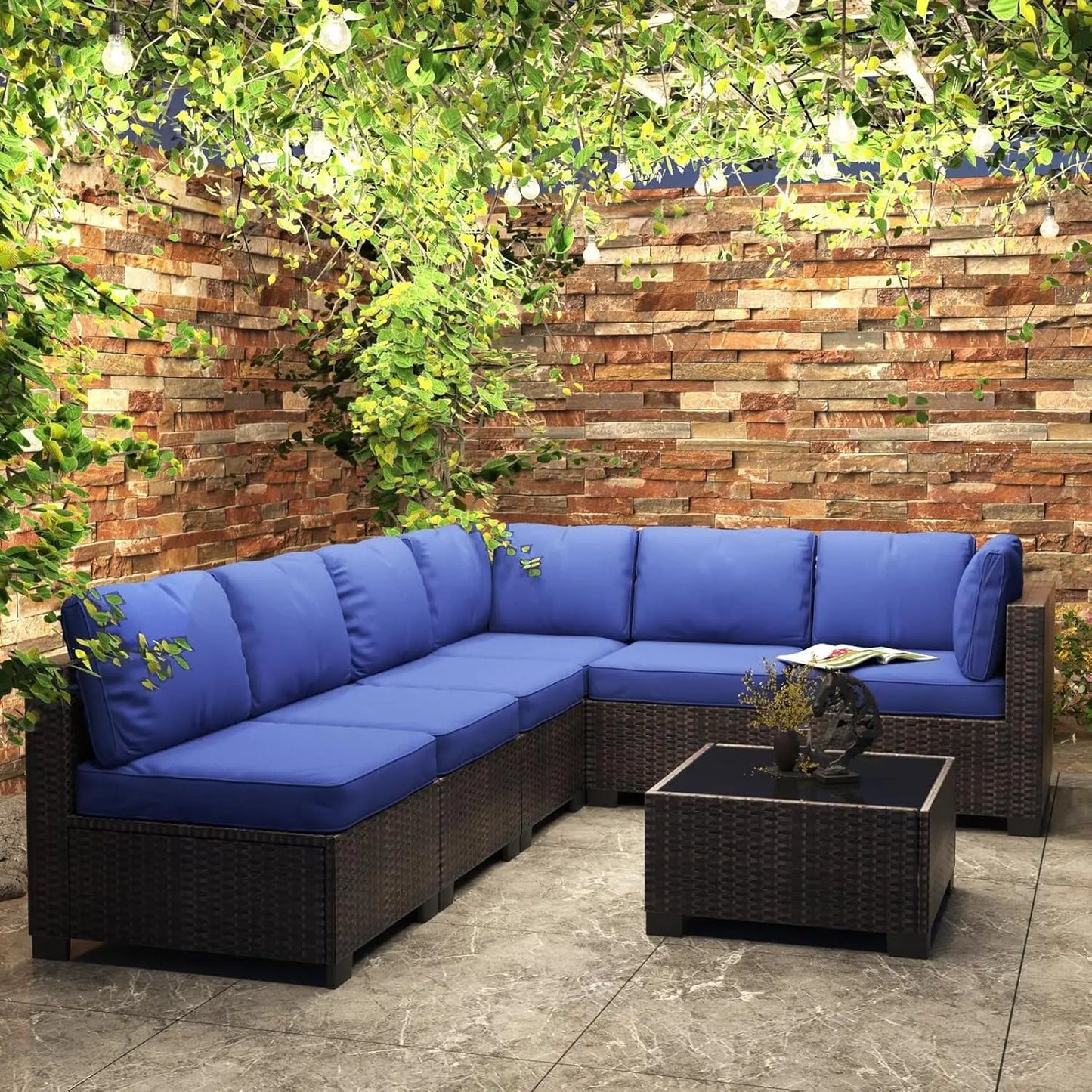 HobbyLane Seven Piece Modular Outdoor Furniture With Rattan Wicker Sofa