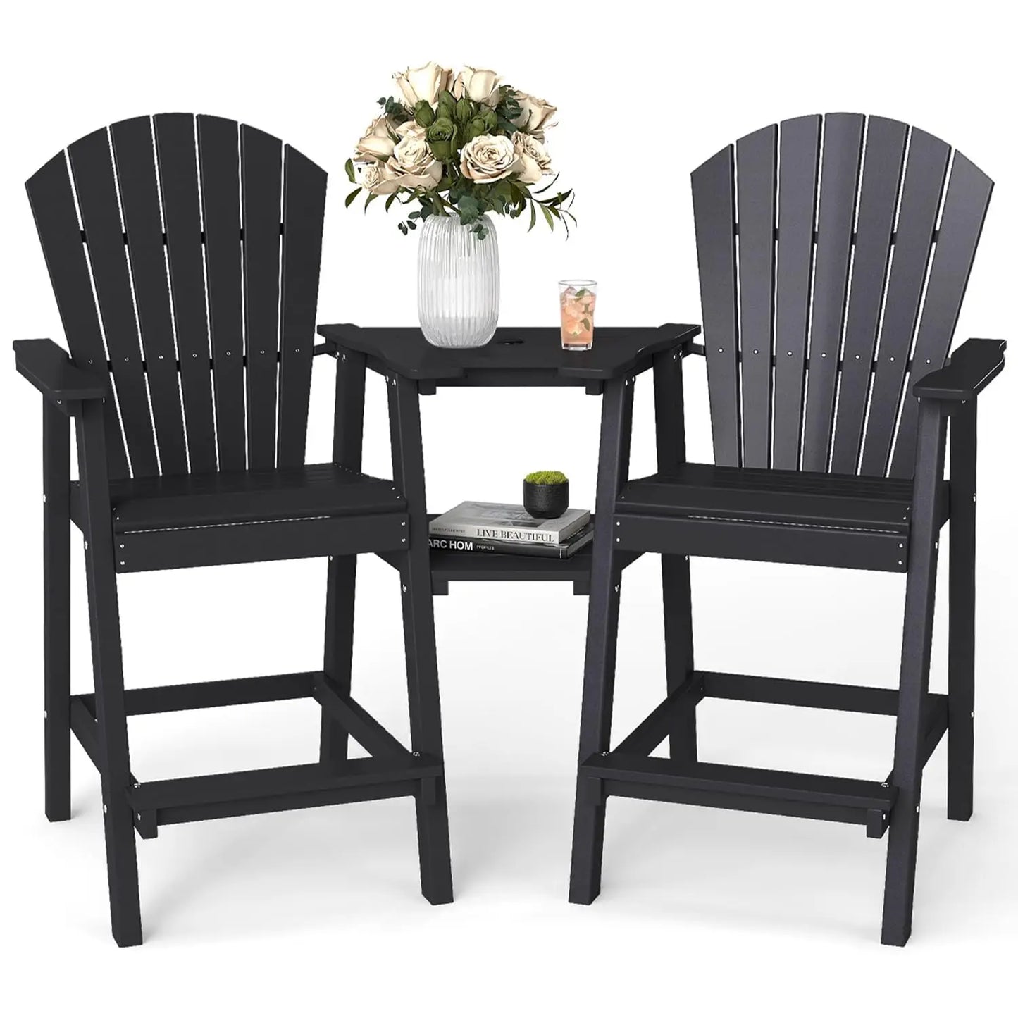 Tall Adirondack Chair Set Of Two With Bar Height Double Connecting Tray Outdoor