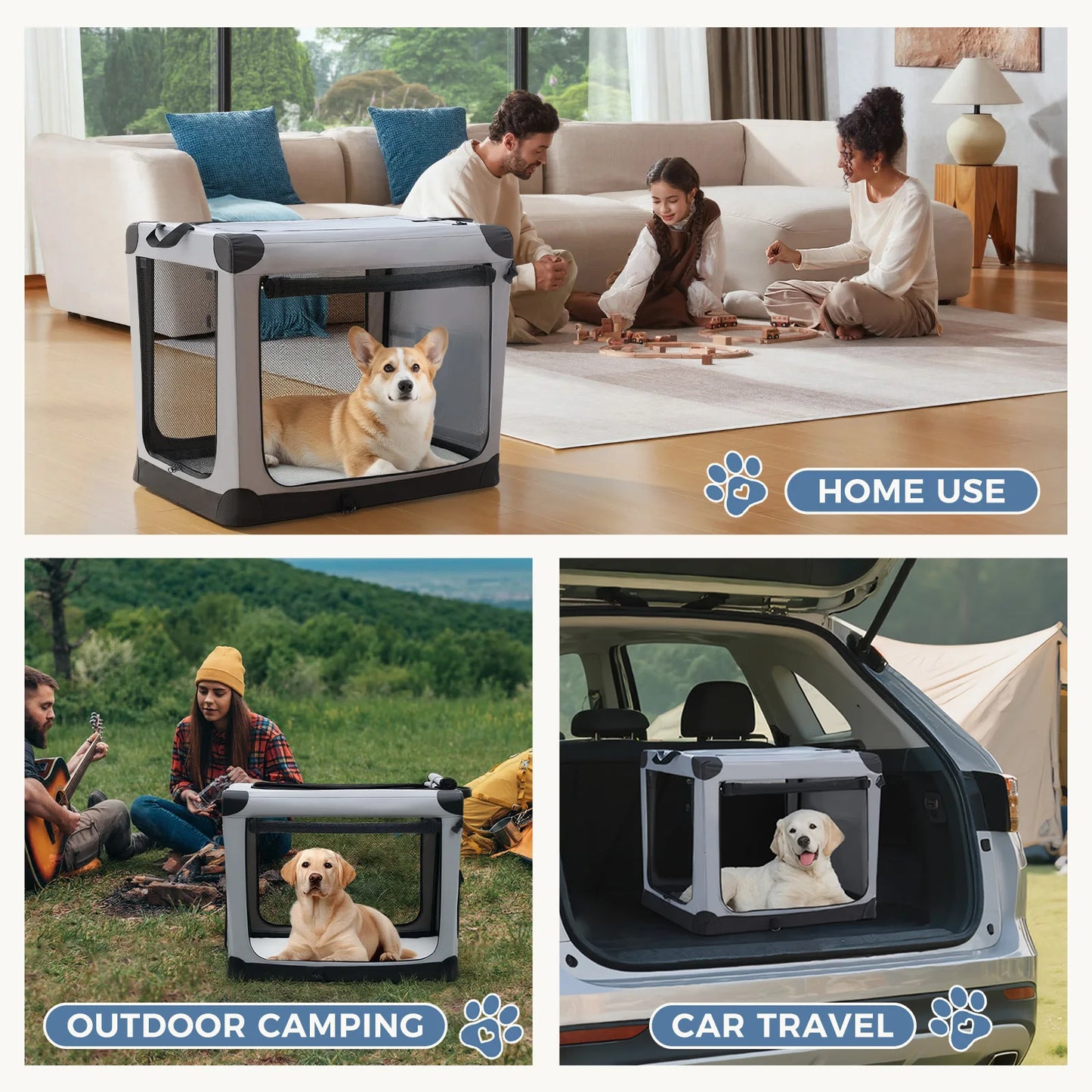 JHK 600D Oxford Fabric Foldable Dog Crate Portable Kennel Indoor