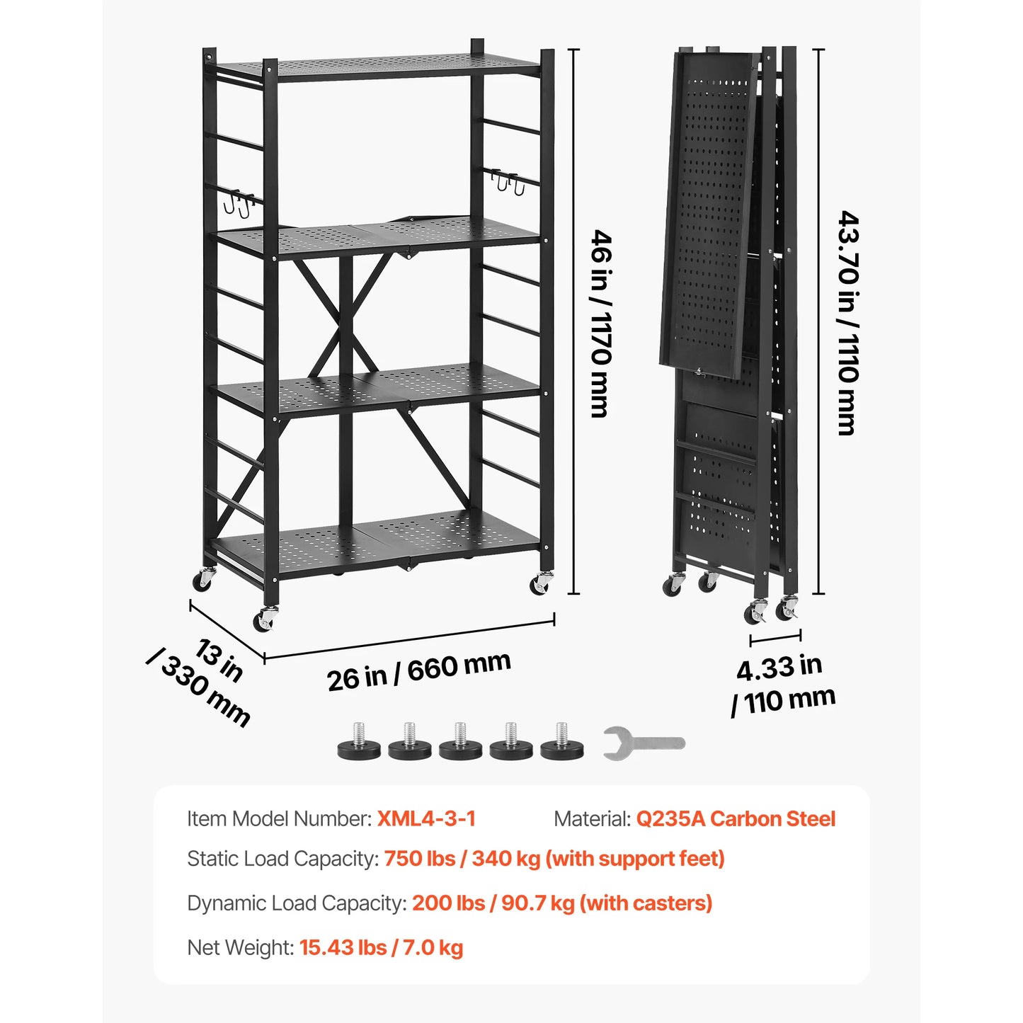 SucceBuy Foldable Rolling Storage Shelf With Metal Rack Organizer