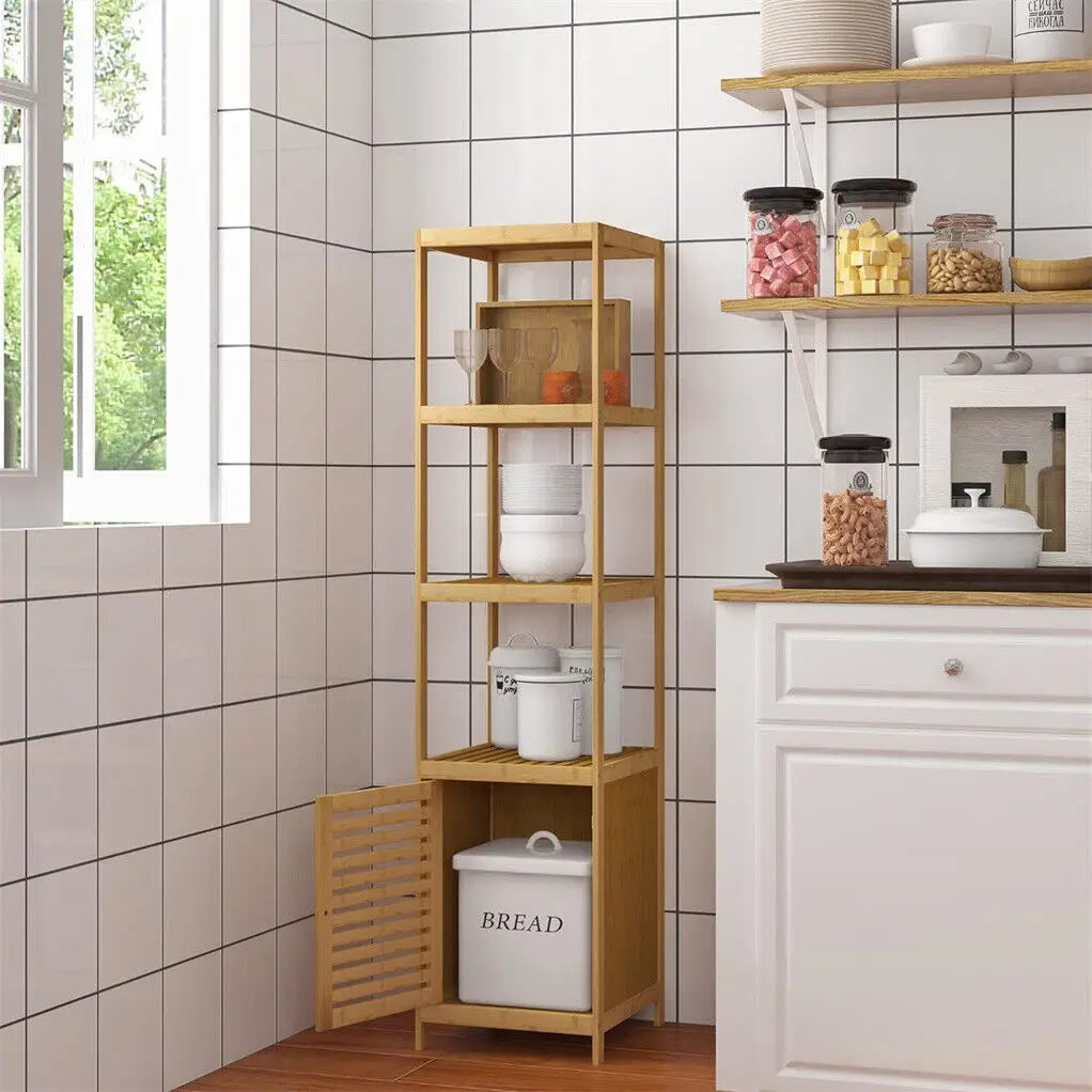 Bamboo Bathroom Storage Cabinet Freestanding Floor Corner Rack