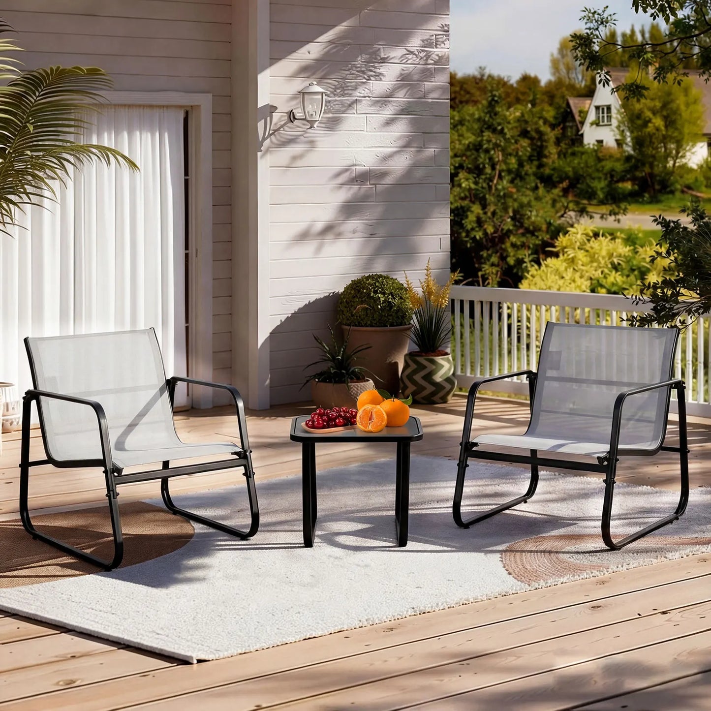 JHK Outdoor 3-Piece Patio Set With Table Metal Frame