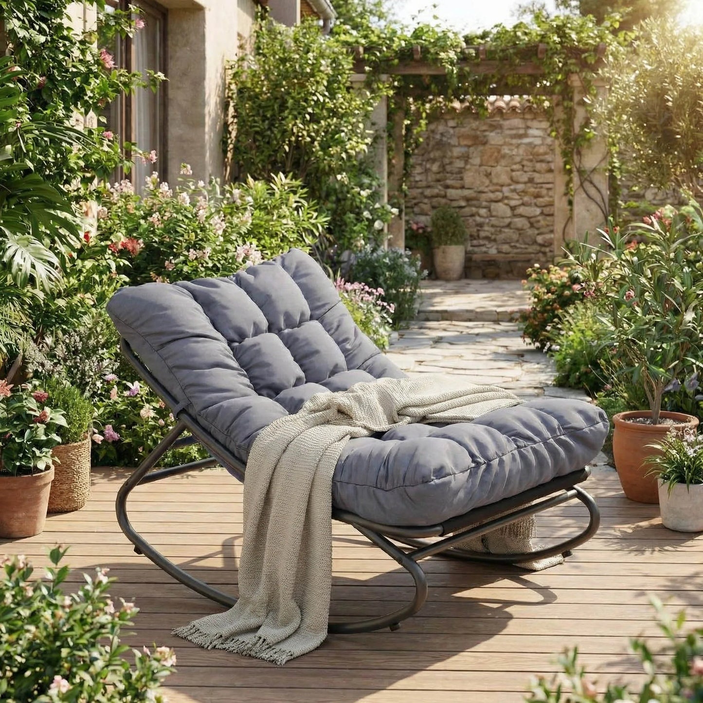 HiMISS Heavy Duty Outdoor Patio Rocking Chair With Thick Cushion