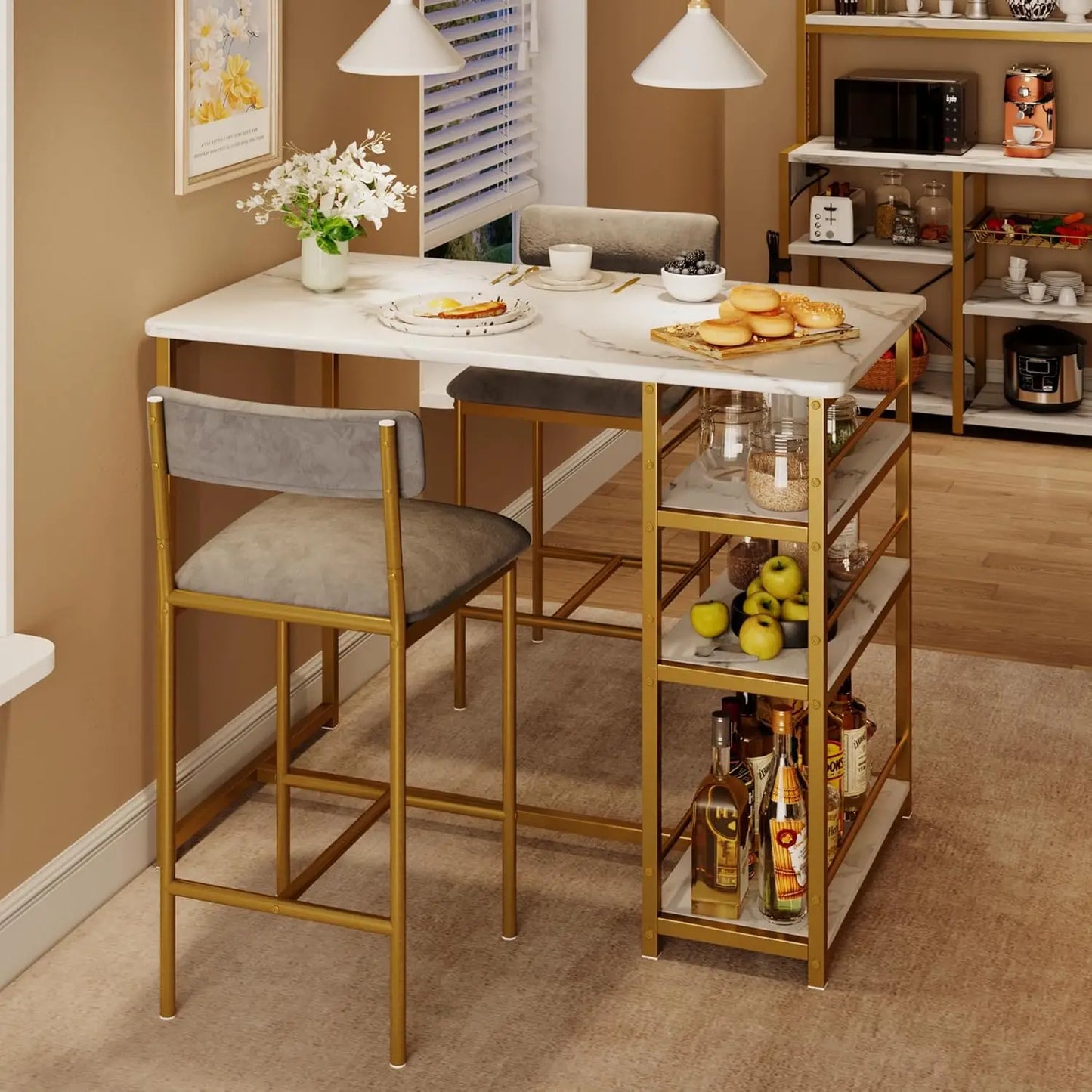 TwisterCK Modern Three Piece Bar Table Set With Chairs